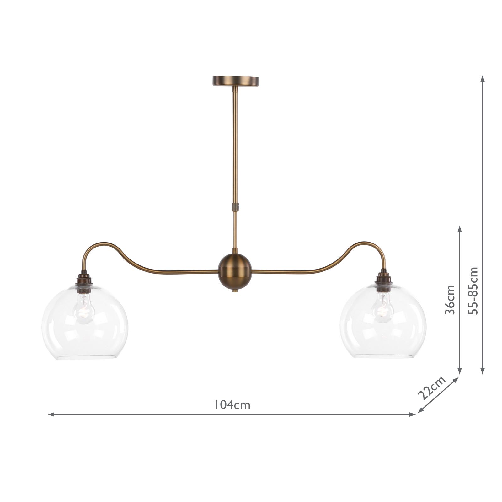 Caliro 2 Light Bar Pendant Antique Bronze with Globe Glasses