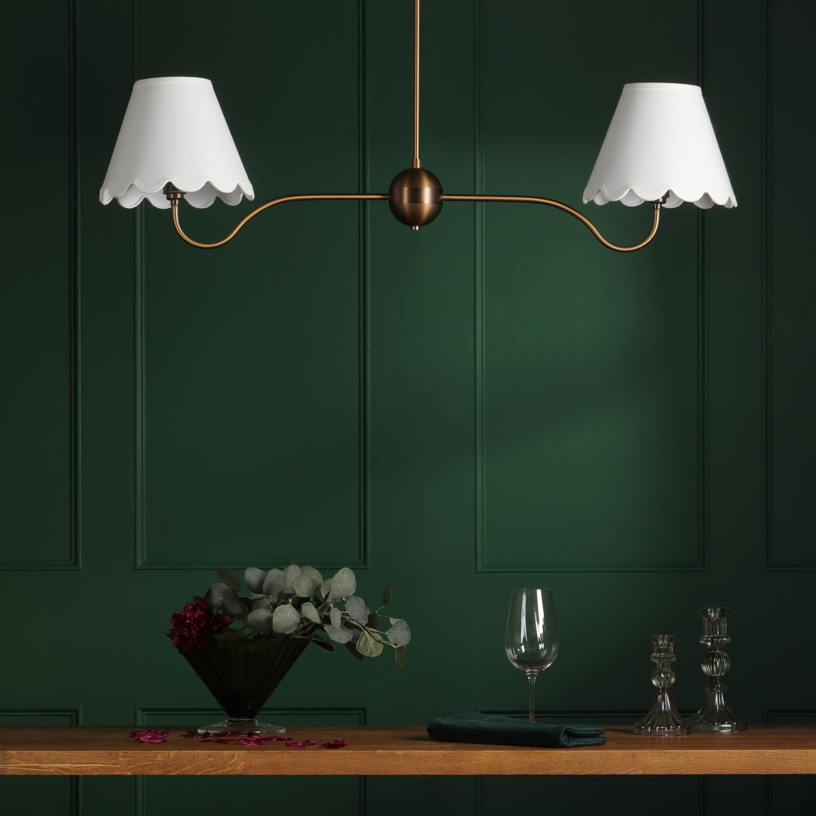 Caliro 2 Light Bar Pendant Antique Bronze with Ivory scalloped shades