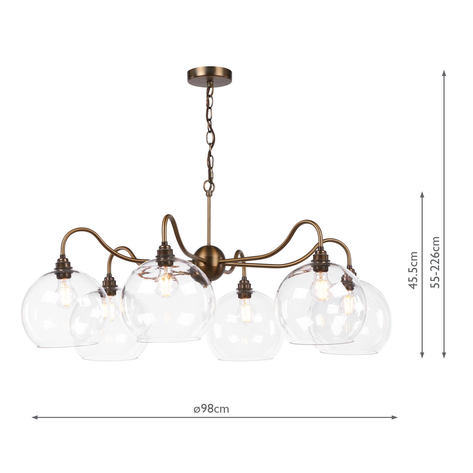 Caliro 6 Light Pendant Antique Bronze with Large Globe Glass Shades
