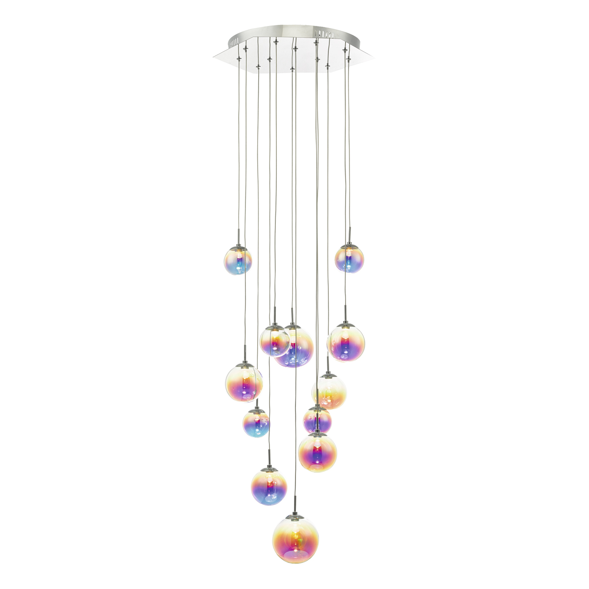 Cesario 12 Light Cluster Pendant Polished Chrome Iridised Glass LED