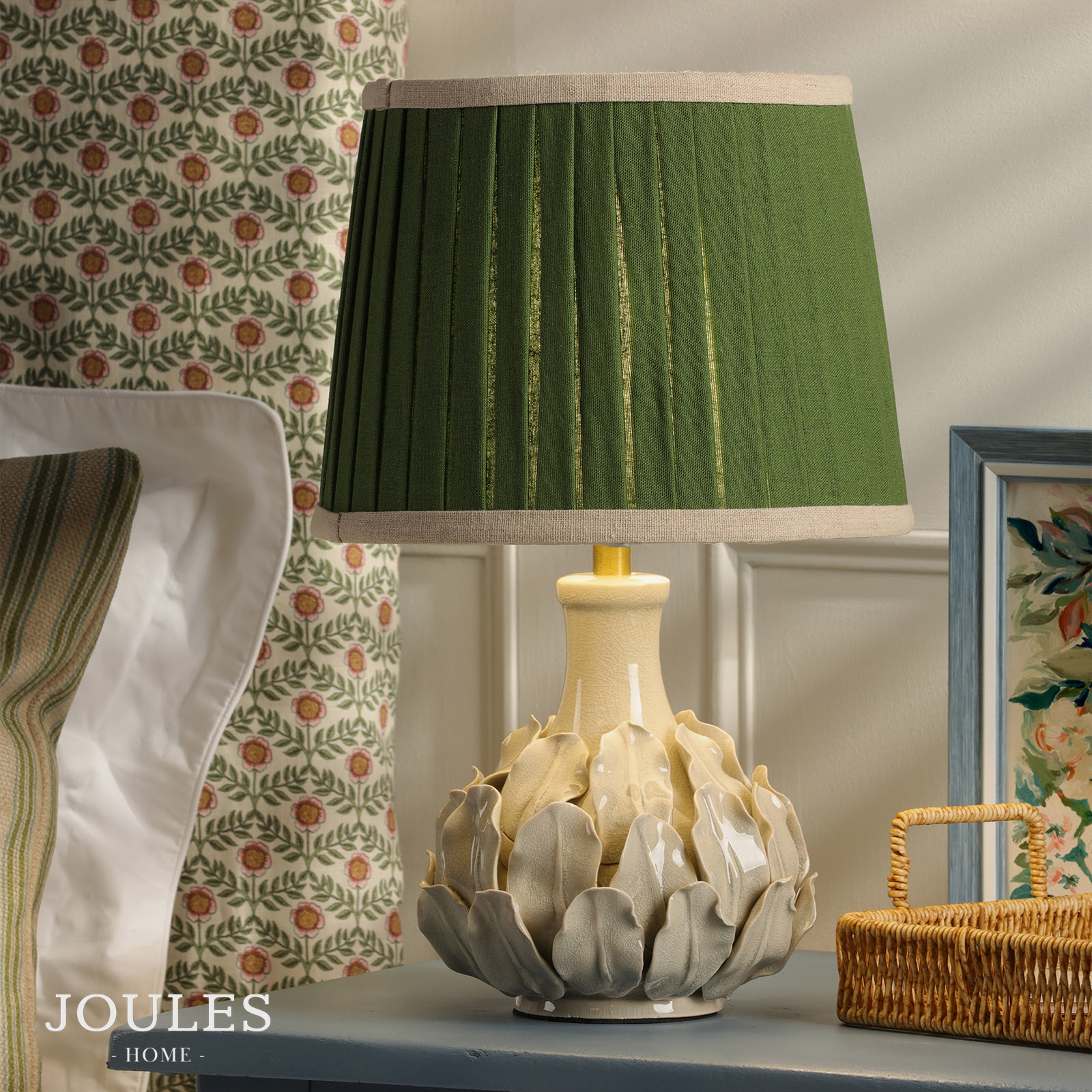 Joules Chatsworth Table Lamp Cream Ceramic and Matt Antique Brass With Shade