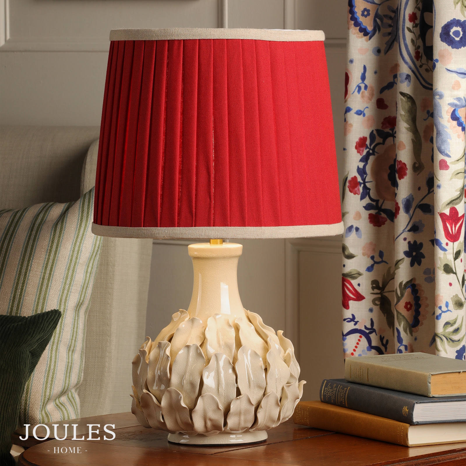 Joules Chatsworth Table Lamp Cream Ceramic and Matt Antique Brass With Shade
