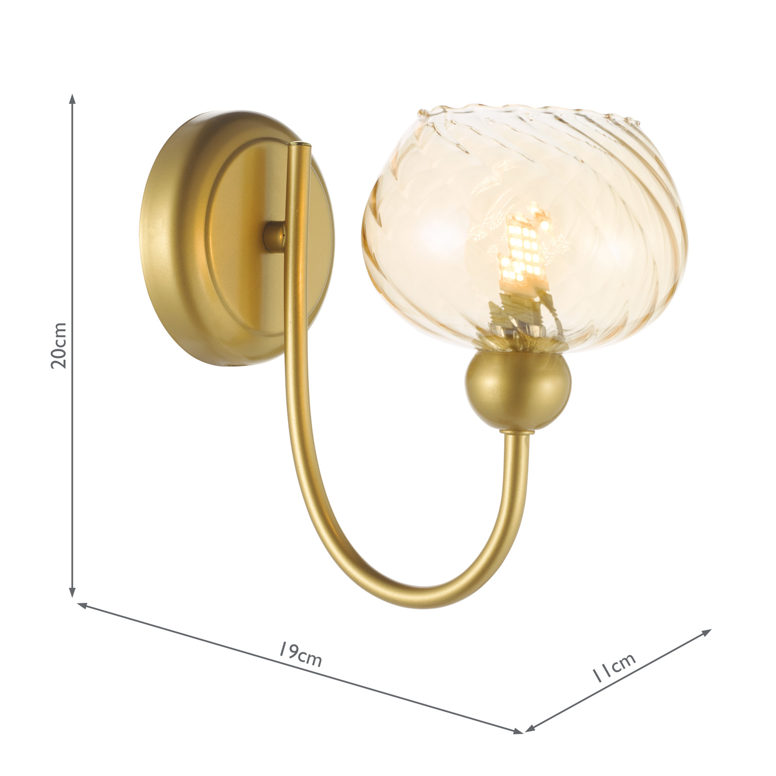 Cognac Wall Light Satin Gold and Champagne Ribbed Glass