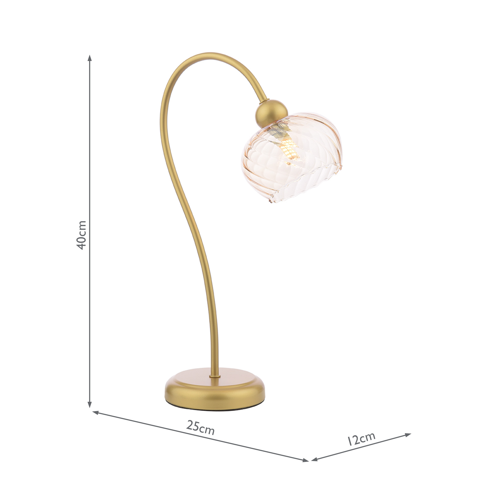 Cognac Table Lamp Satin Gold and Champagne Ribbed Glass