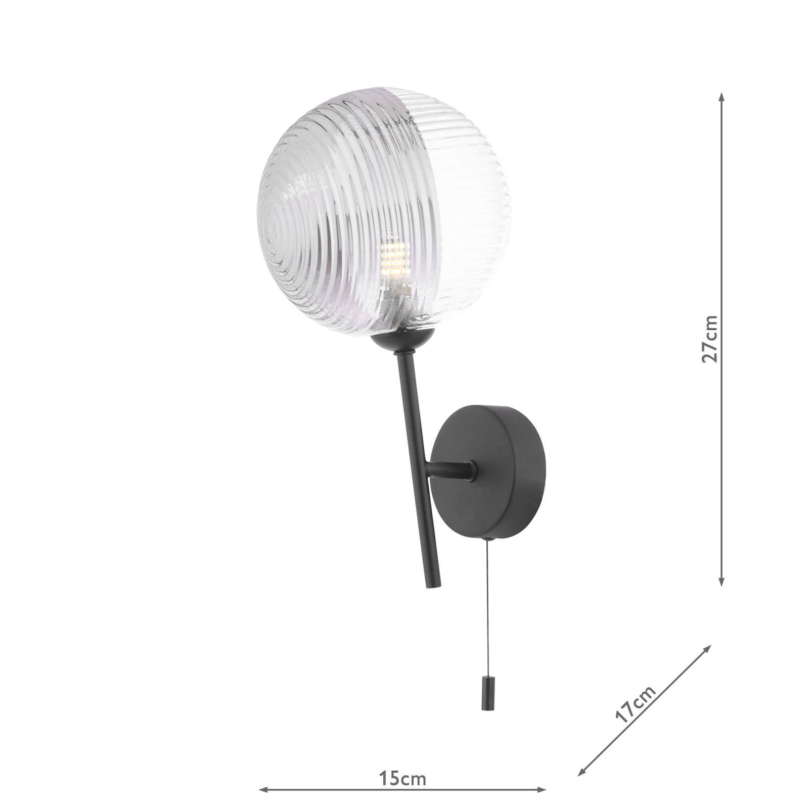 Cohen Wall Light Matt Black With Smoked/Clear Ribbed Glass