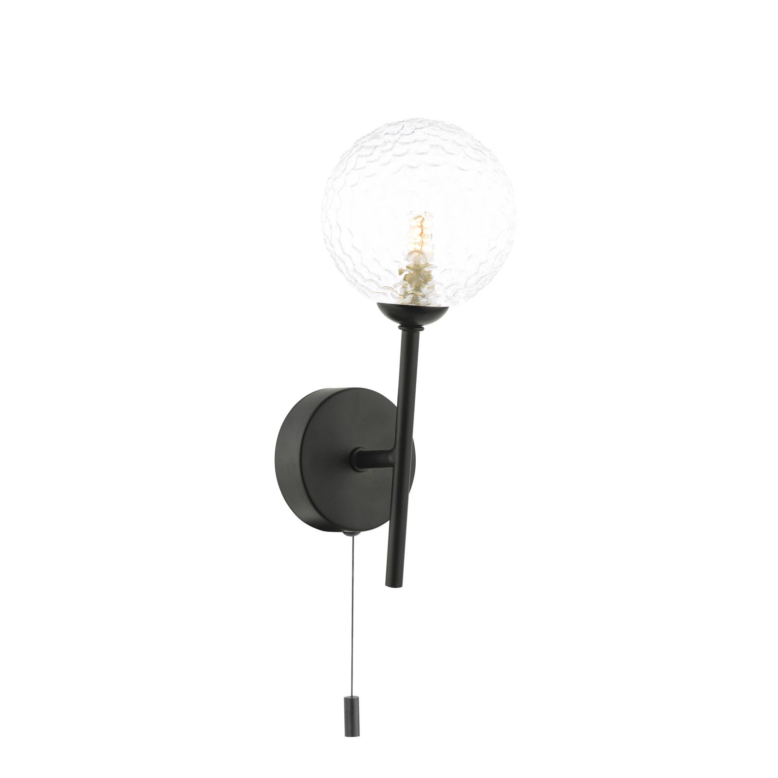 Cohen Wall Light Matt Black With Clear Hammered Glass