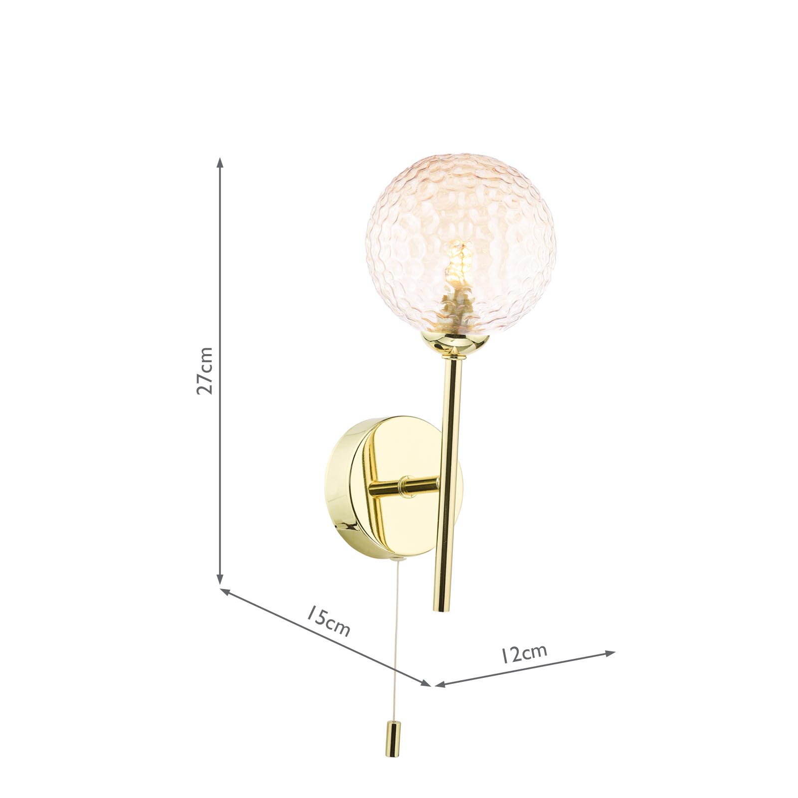 Cohen Wall Light Polished Gold With Amber Hammered Glass