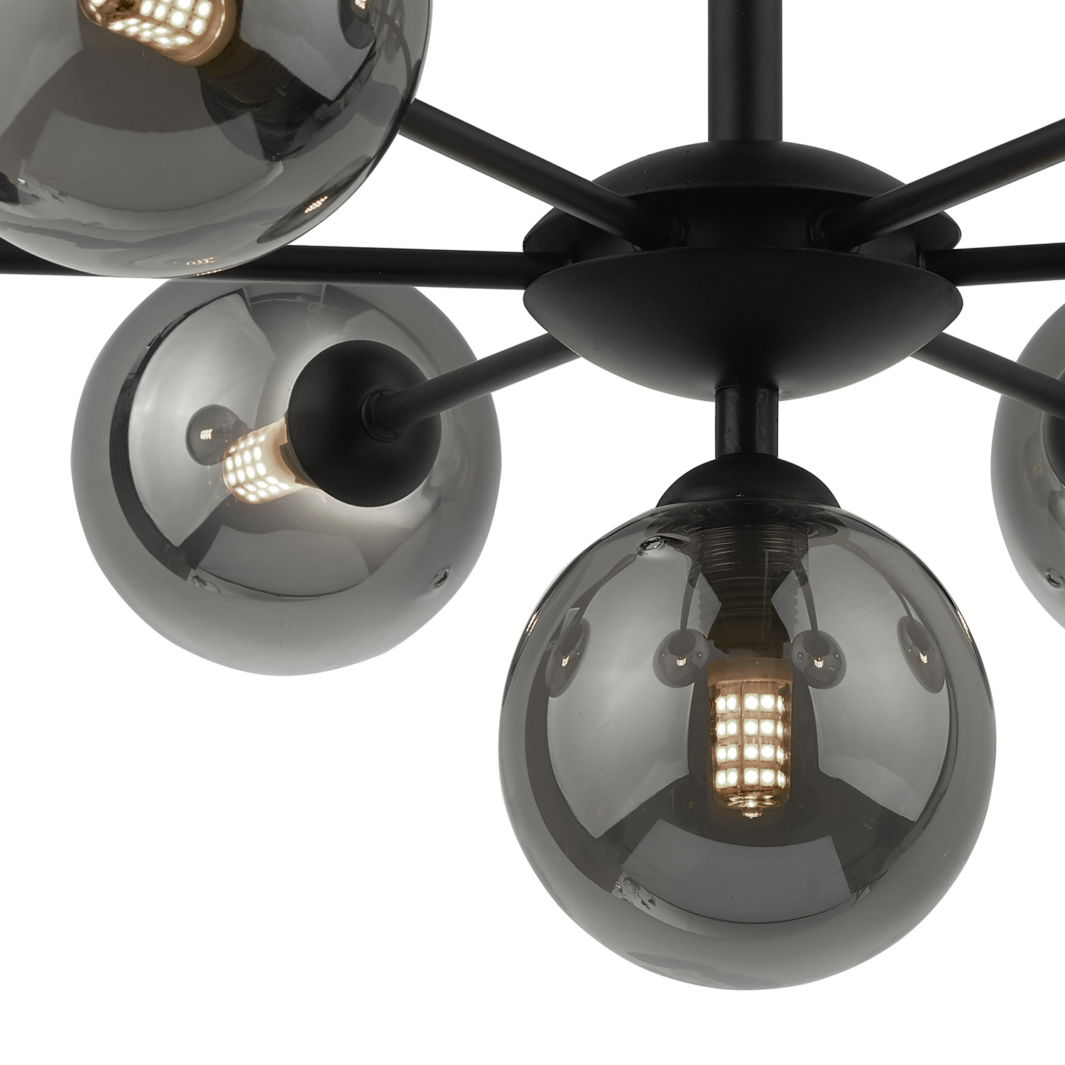 Cohen 7 Light Pendant Matt Black With Smoked Glass