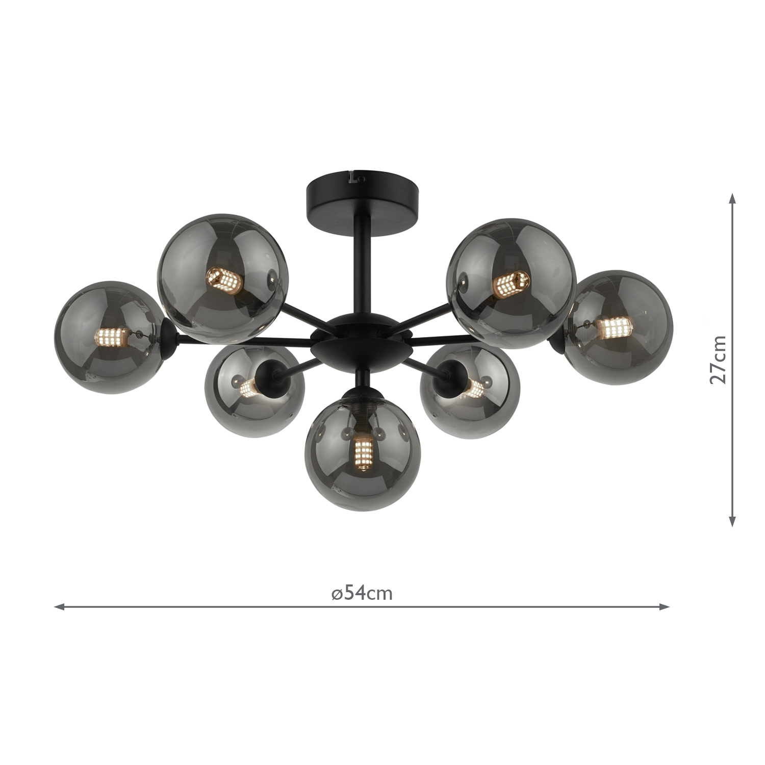 Cohen 7 Light Pendant Matt Black With Smoked Glass