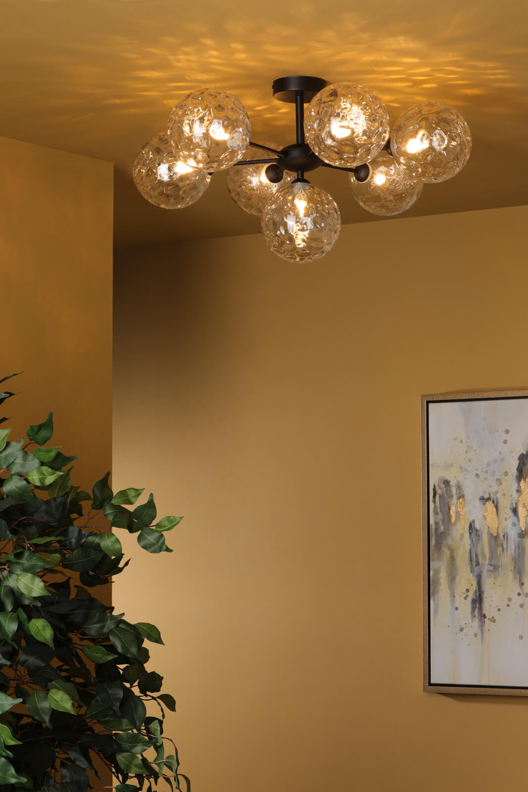 Cohen 7 Light Pendant Matt Black With Clear Dimpled Glass