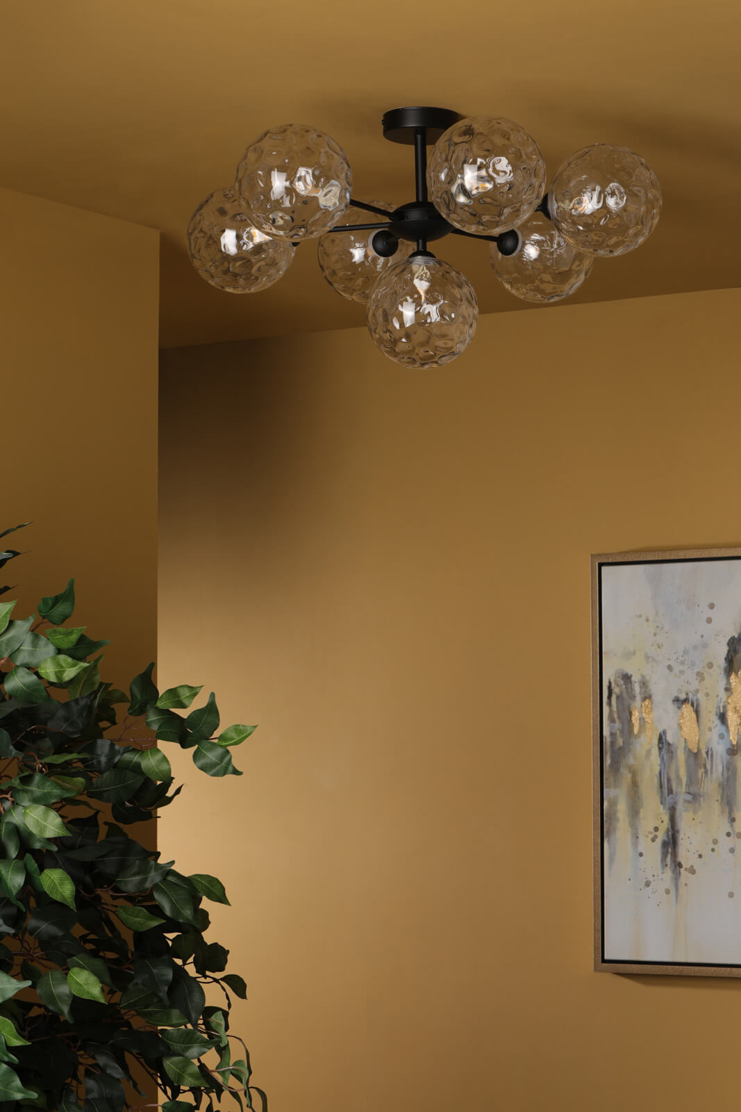 Cohen 7 Light Pendant Matt Black With Clear Dimpled Glass