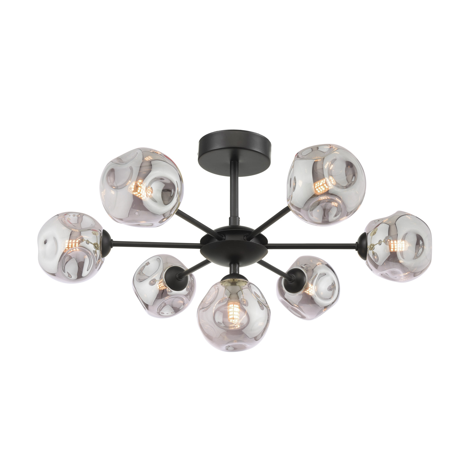 Cohen 7 Light Pendant Matt Black With Closed Organic Smoked Glass