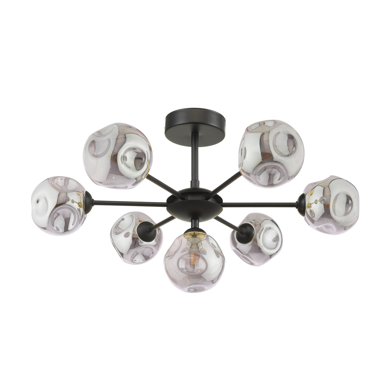 Cohen 7 Light Pendant Matt Black With Closed Organic Smoked Glass