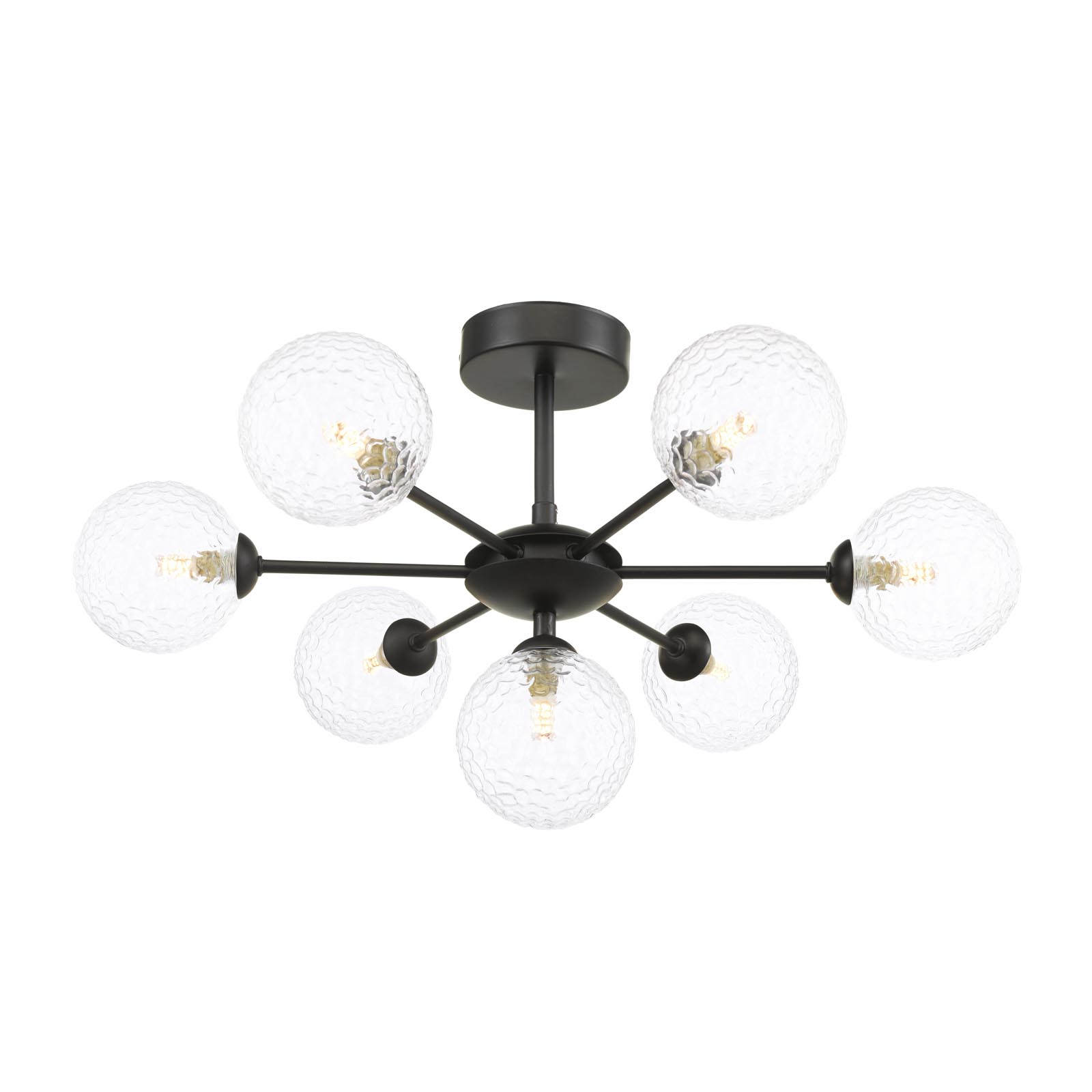 Cohen 7 Light Pendant Matt Black With Clear Hammered Glass