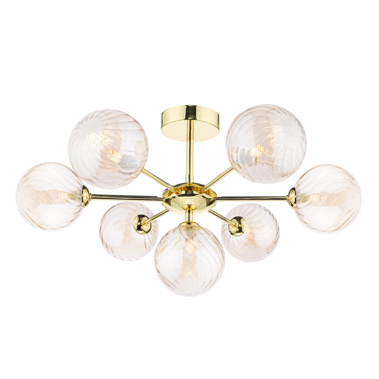 Cohen 7 Light Semi Flush Polished Gold With Twisted Amber Glass