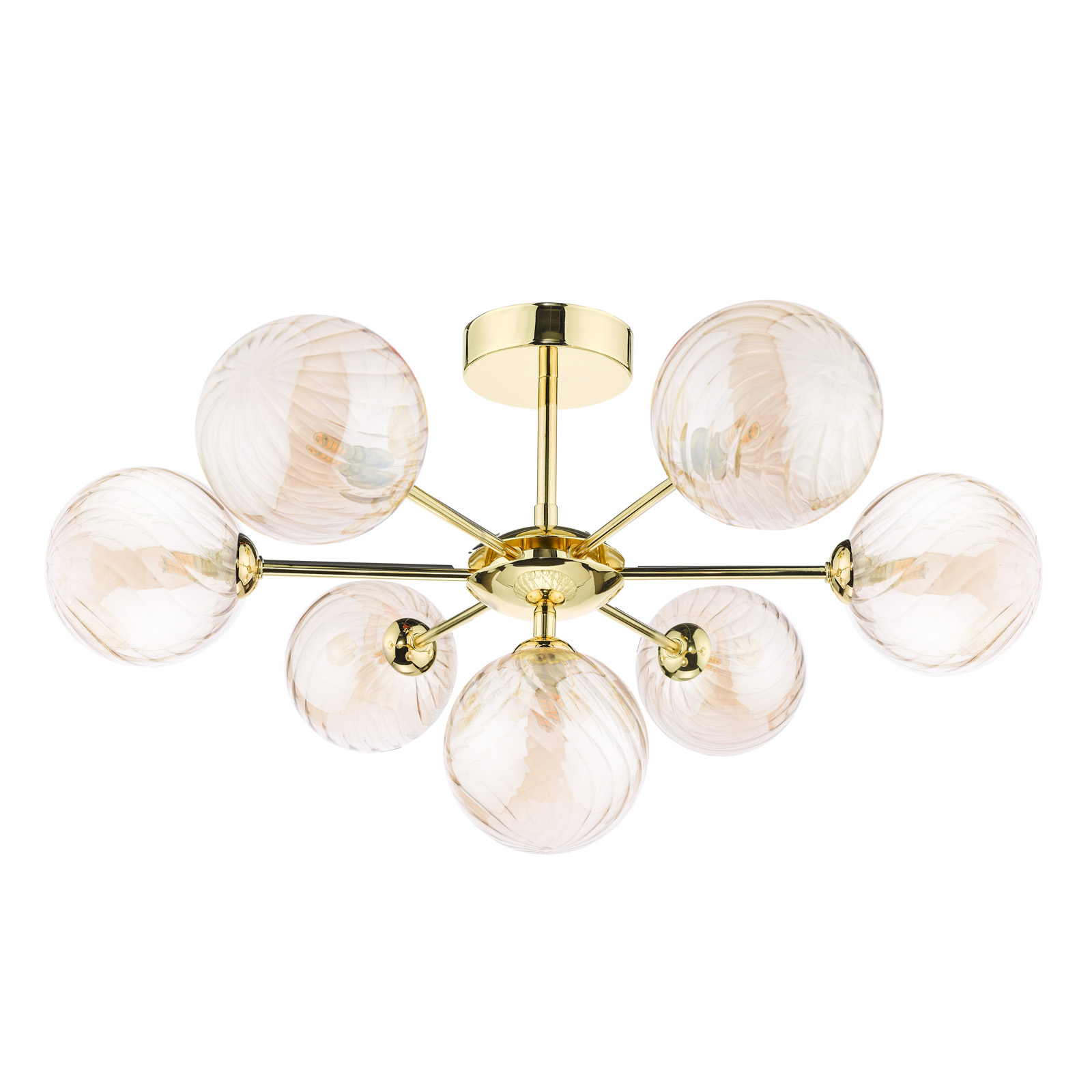 Cohen 7 Light Semi Flush Polished Gold With Twisted Amber Glass