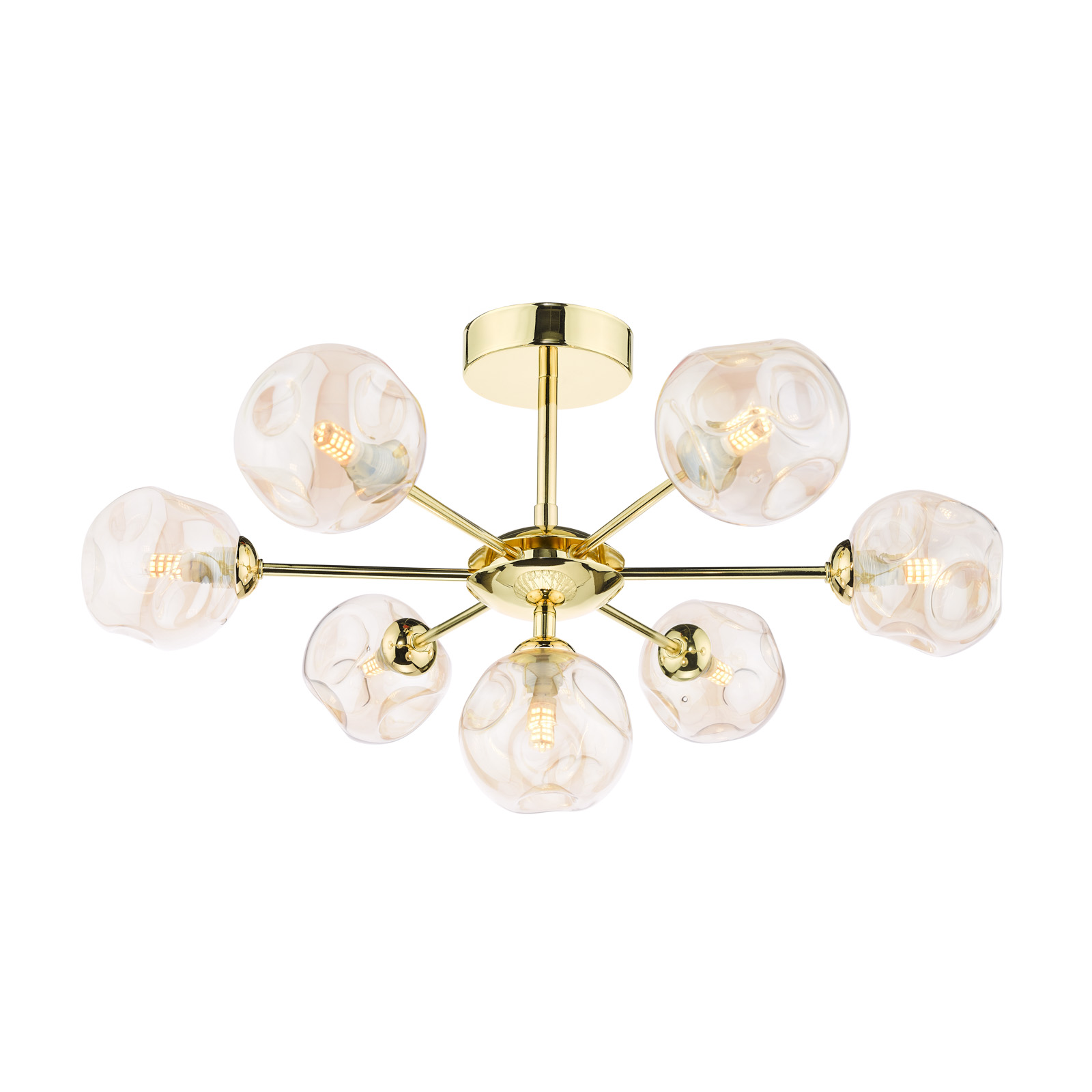 Cohen 7 Light Semi Flush Polished Gold With Closed Organic Amber Glass