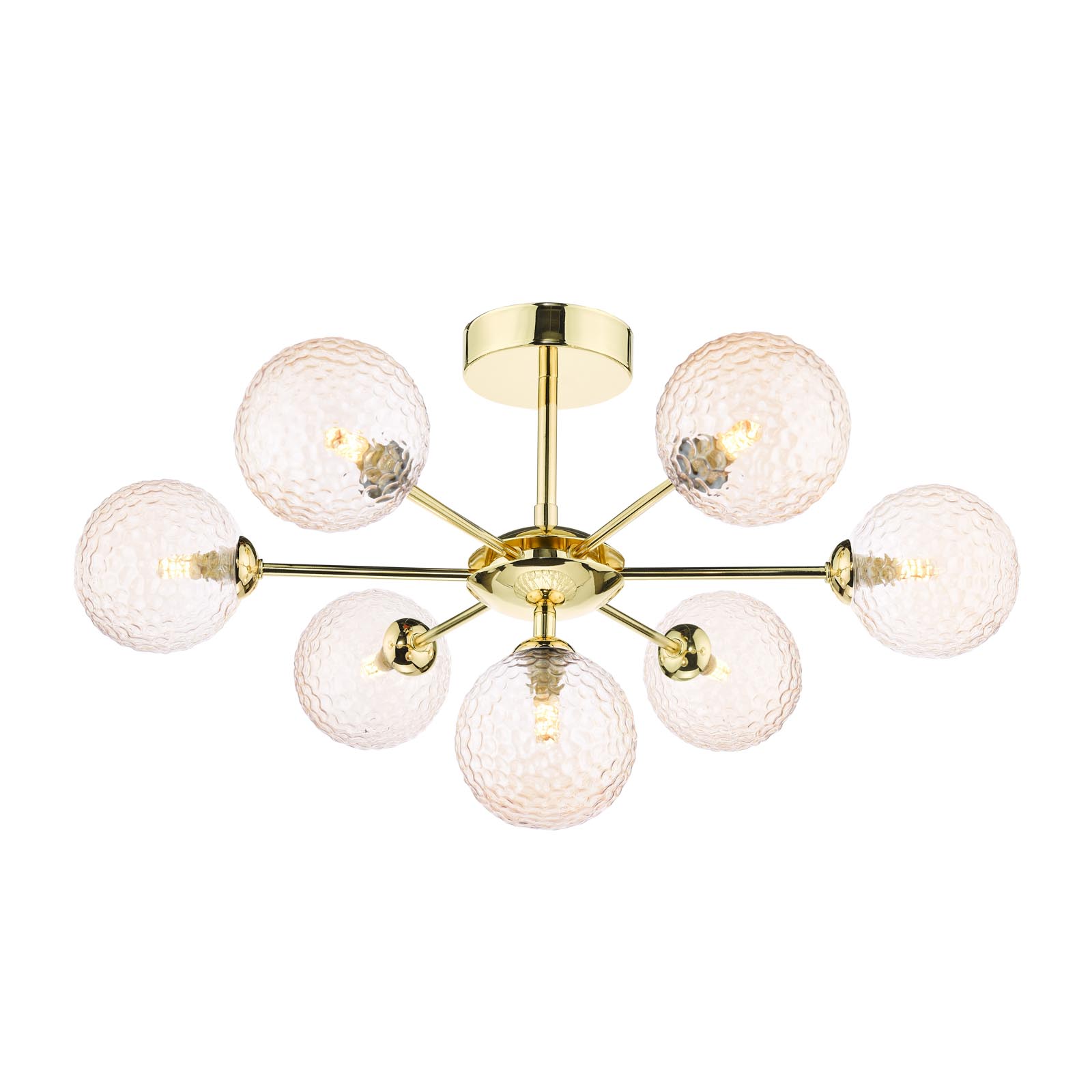 Cohen 7 Light Semi Flush Polished Gold With Amber Hammered Glass