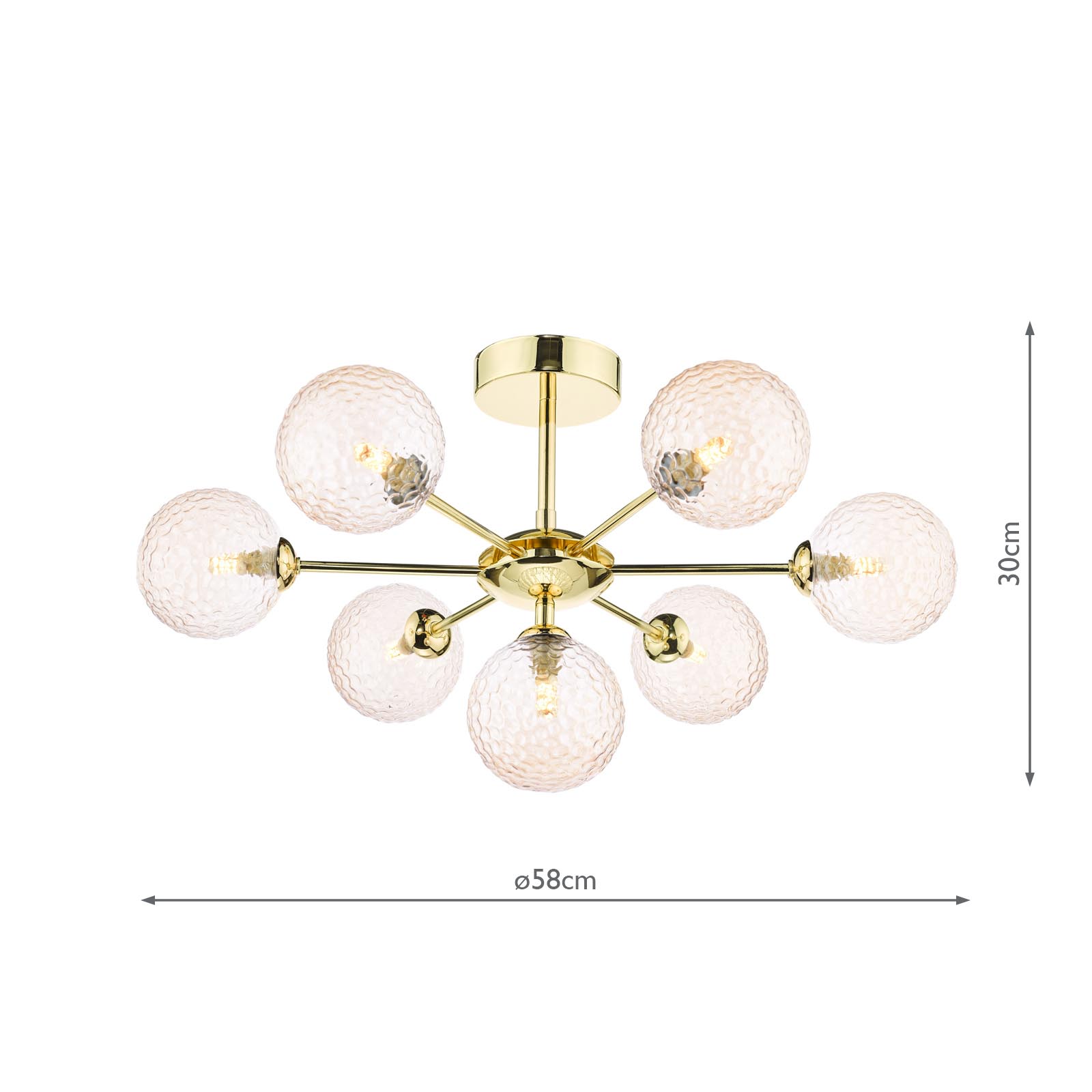 Cohen 7 Light Semi Flush Polished Gold With Amber Hammered Glass