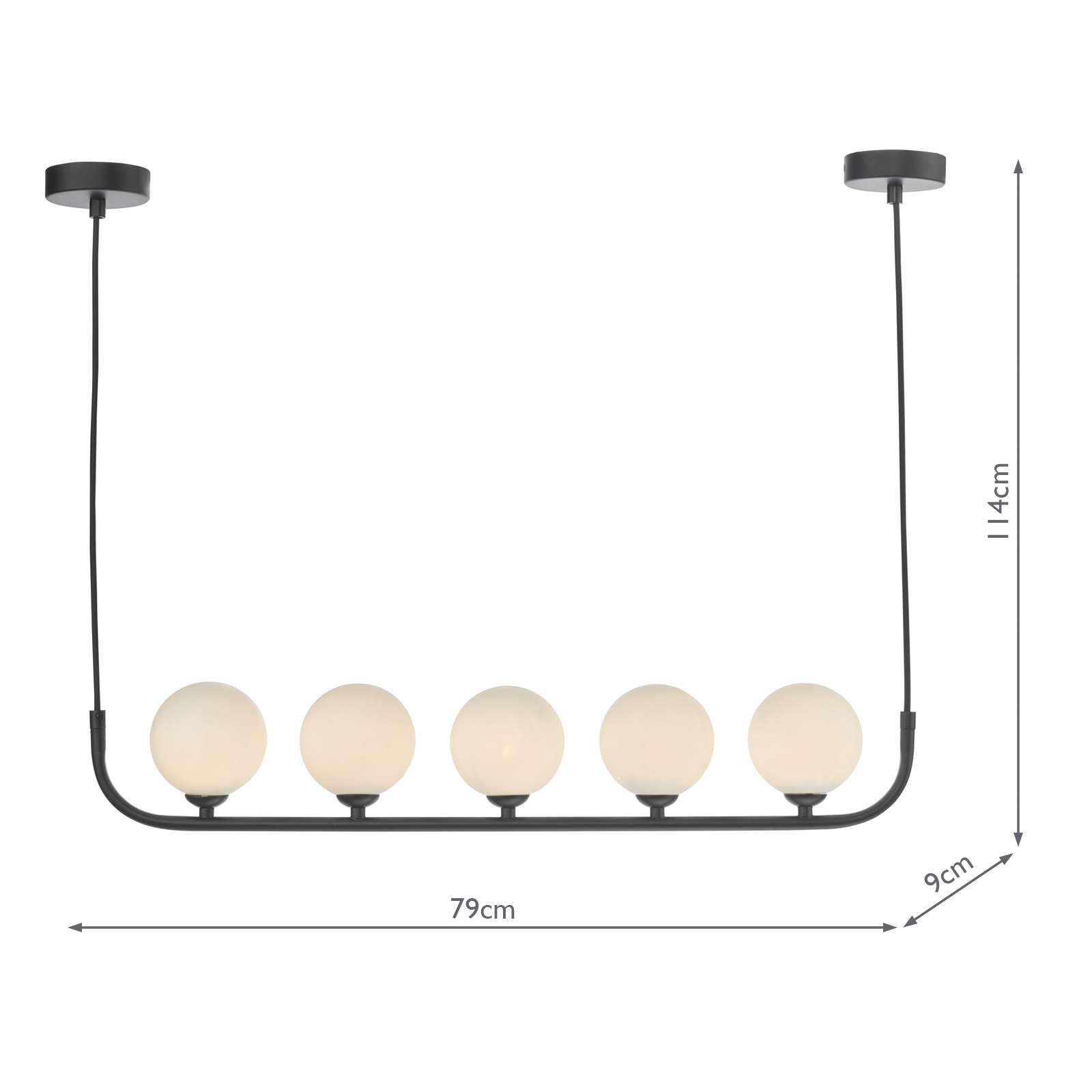 Cradle 5 Light Bar Pendant Matt Black With Opal Glass