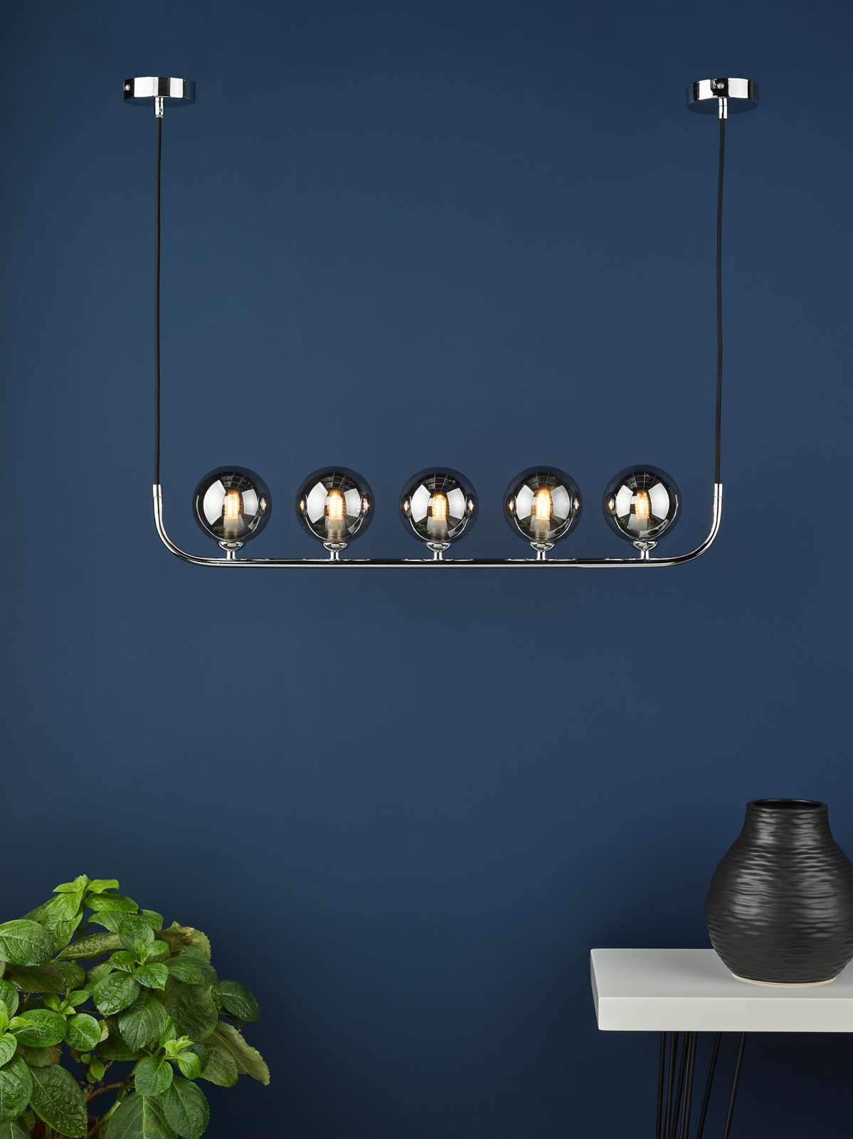 Cradle 5 Light Bar Pendant Polished Chrome With Smoked Glass