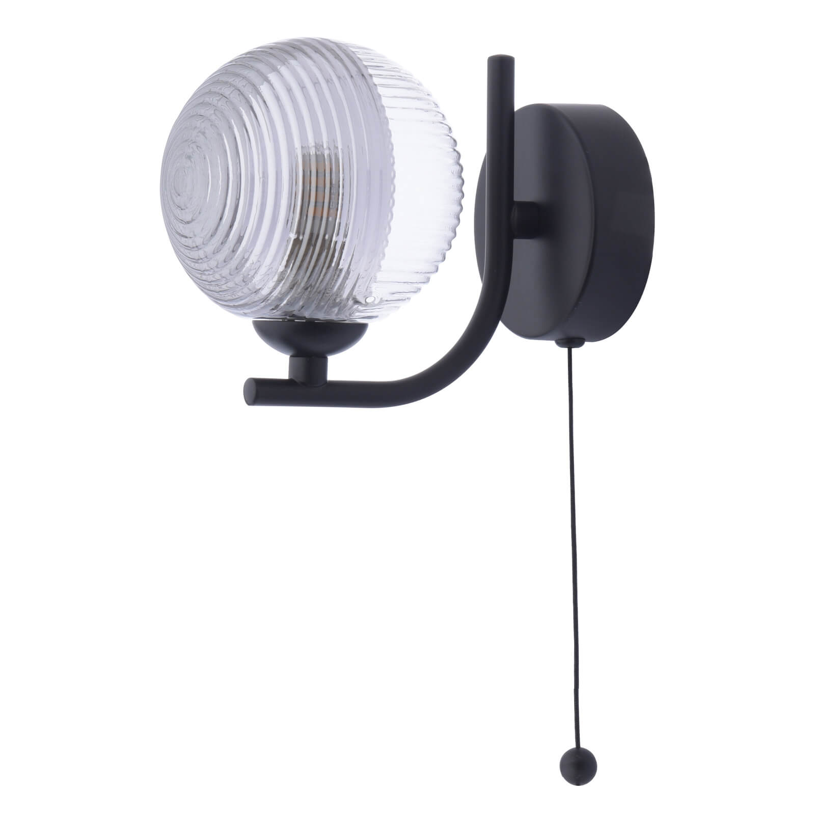 Cradle 1 Light Wall Light Matt Black With Smoked/Clear Ribbed Glass