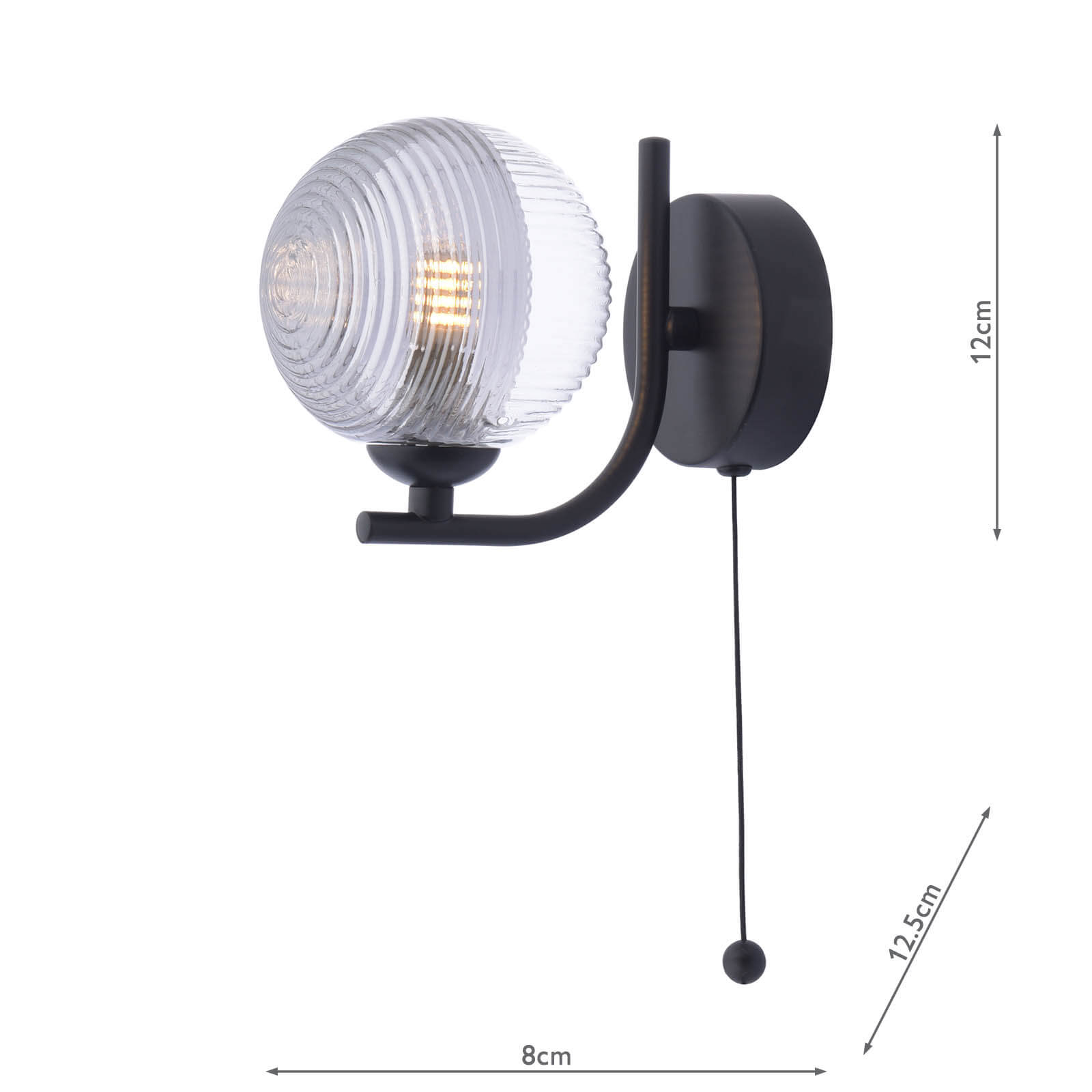 Cradle 1 Light Wall Light Matt Black With Smoked/Clear Ribbed Glass