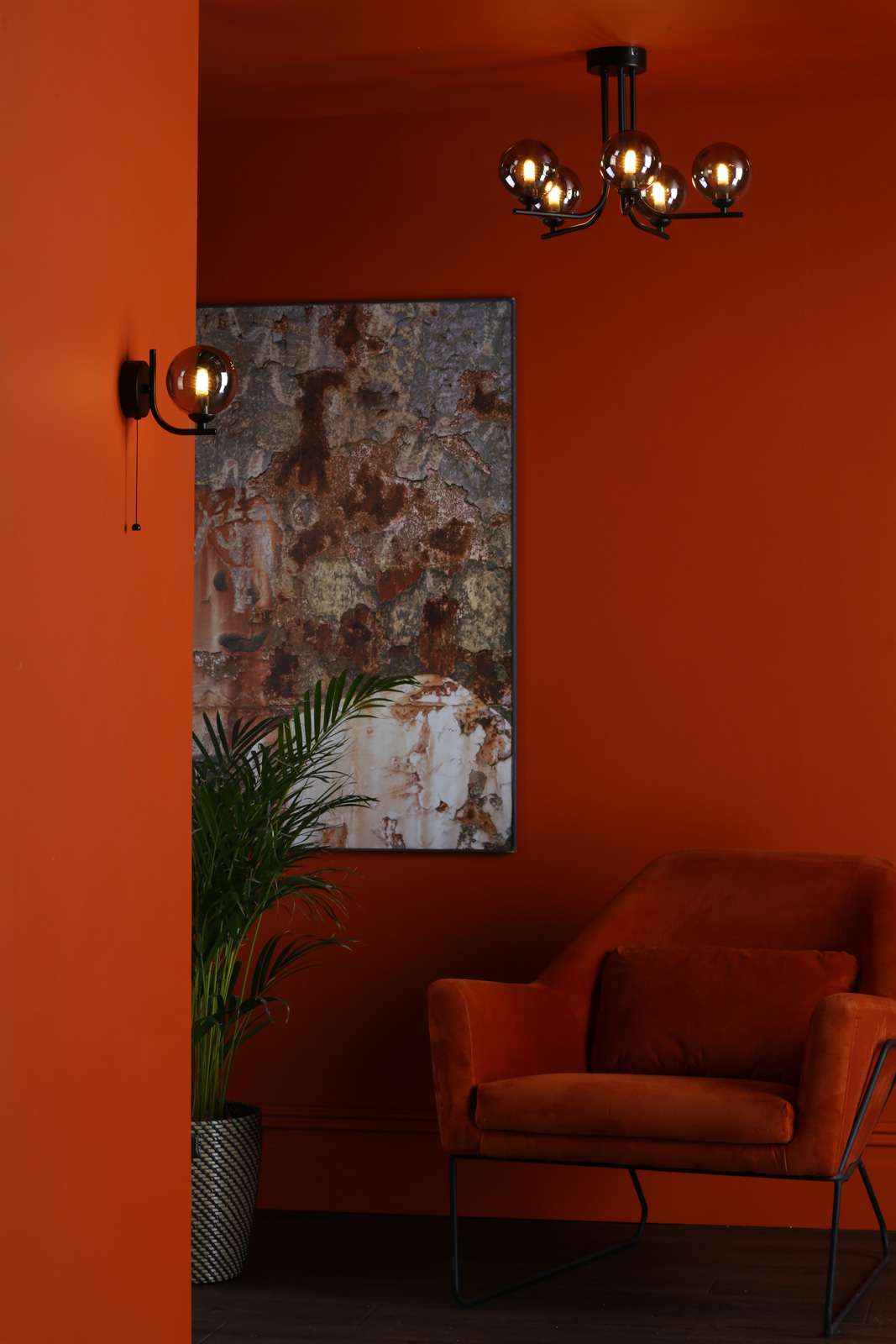 Cradle 5 Light Semi Flush Matt Black With Smoked Glass