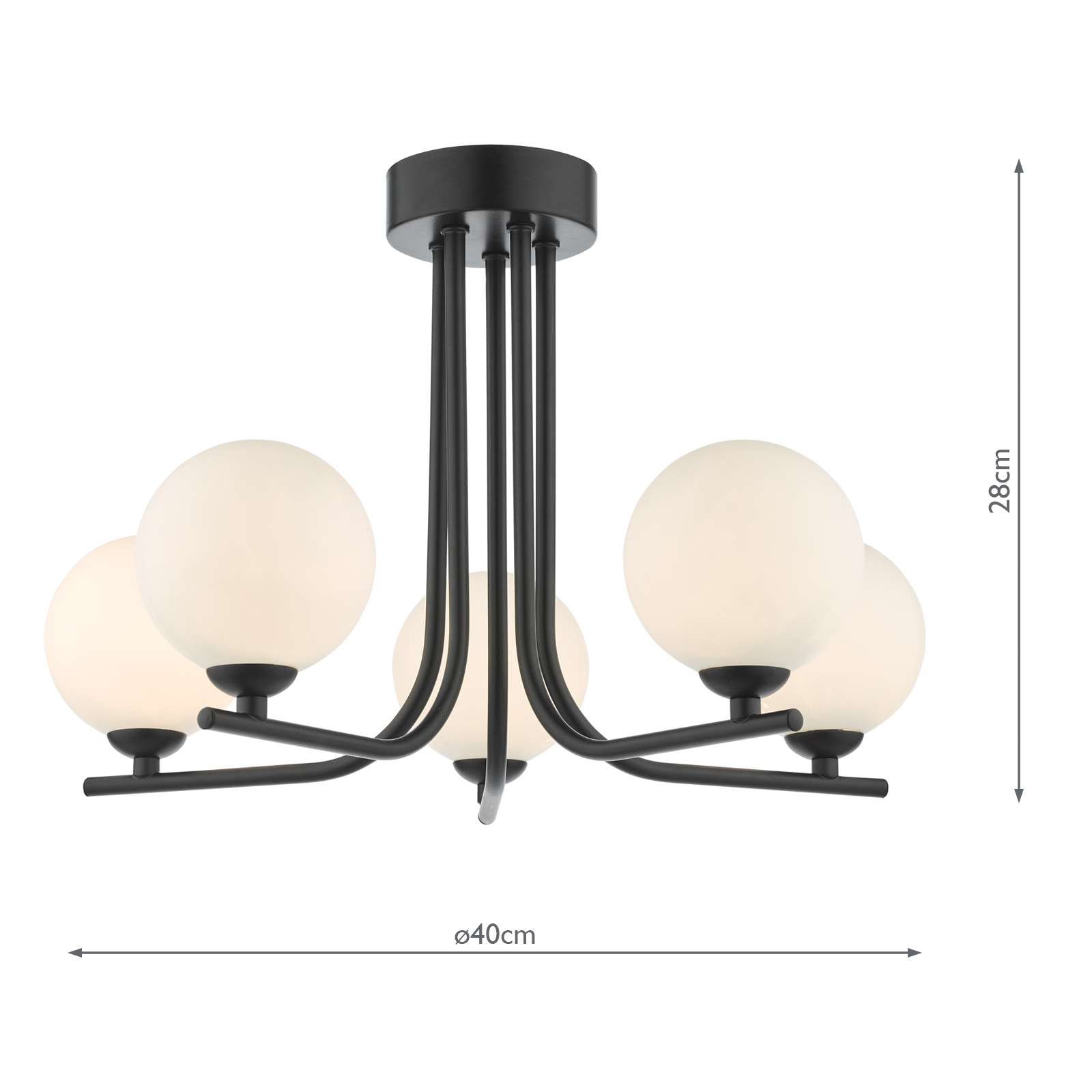 Cradle 5 Light Semi Flush Matt Black With Opal Glass
