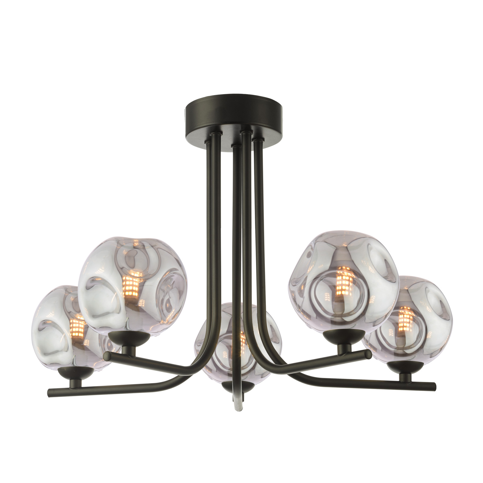 Cradle 5 Light Semi Flush Matt Black With Closed Organic Smoked Glass