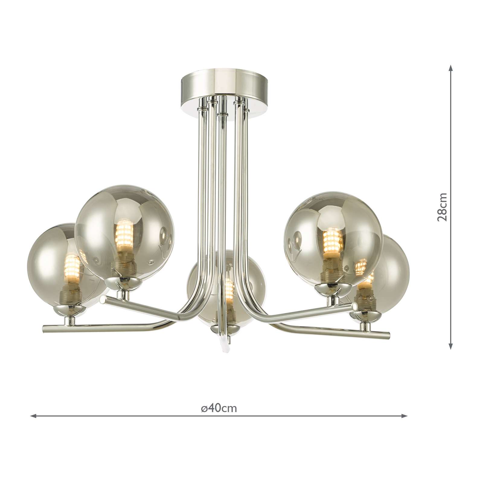 Cradle 5 Light Semi Flush Polished Chrome With Smoked Glass