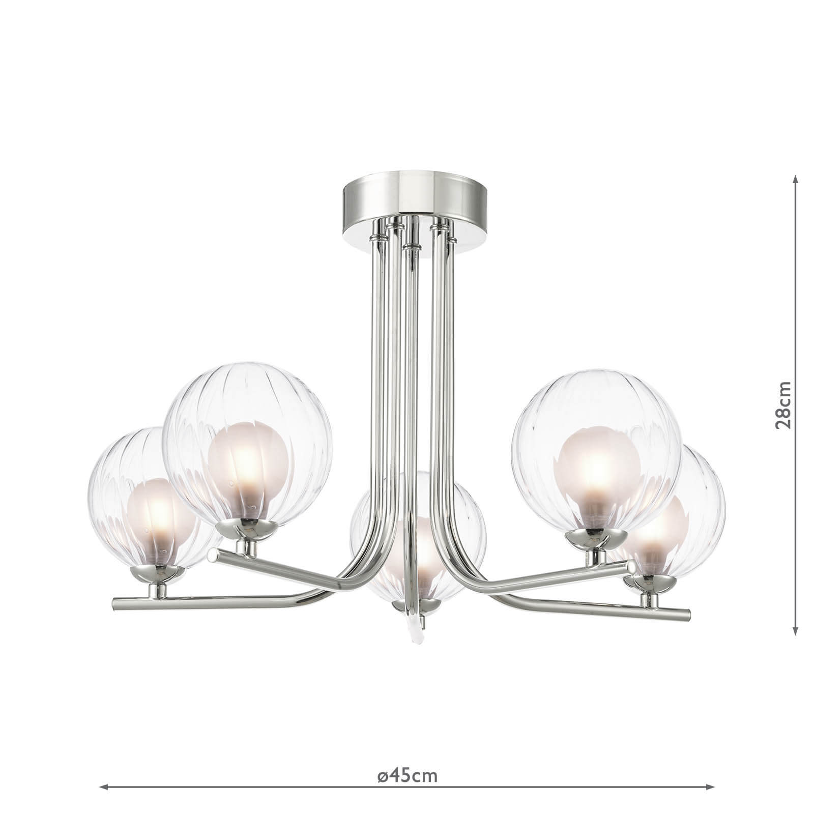 Cradle 5 Light Semi Flush Polished Chrome With Clear/Opal Glass