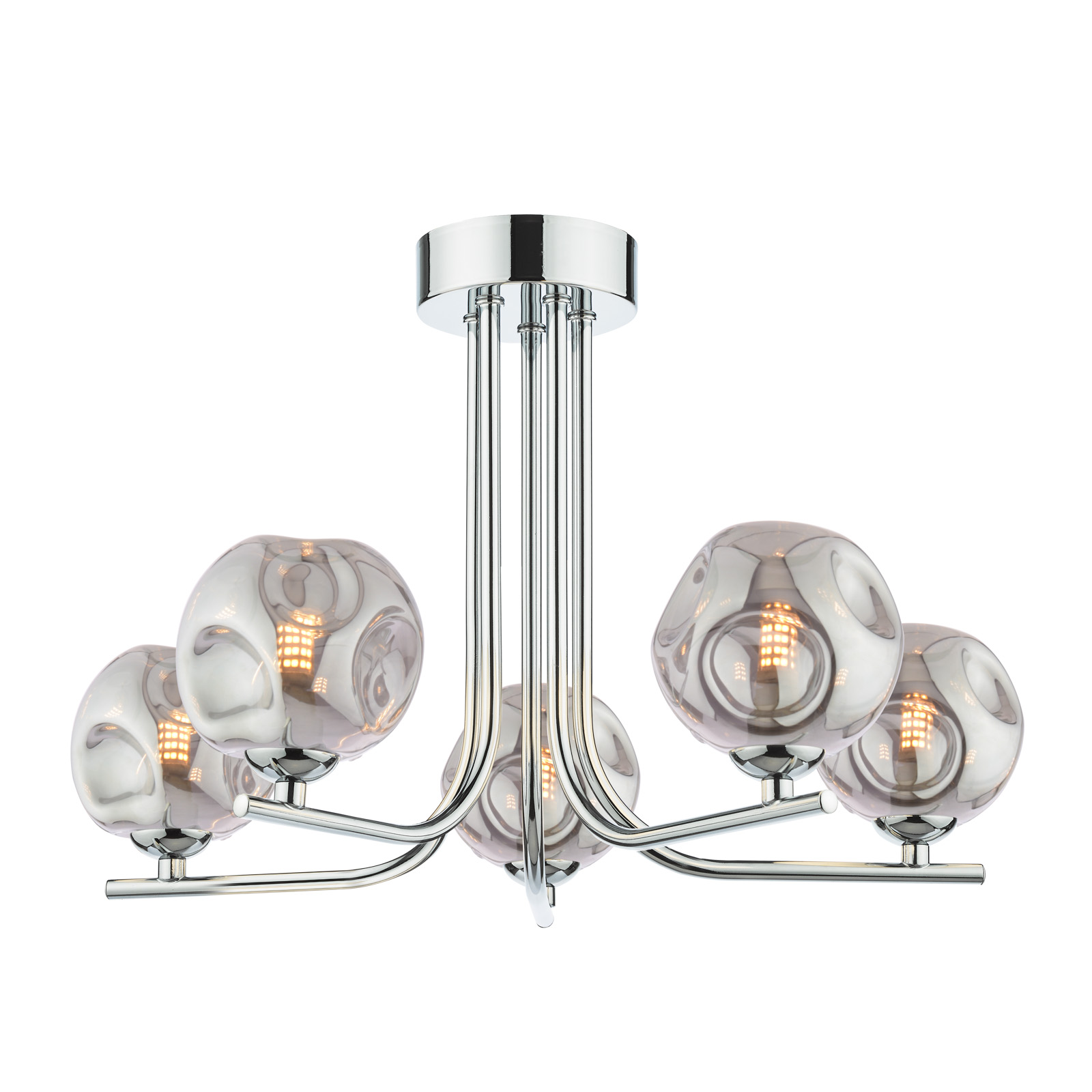 Cradle 5 Light Semi Flush Polished Chrome With Closed Organic Smoked Glass