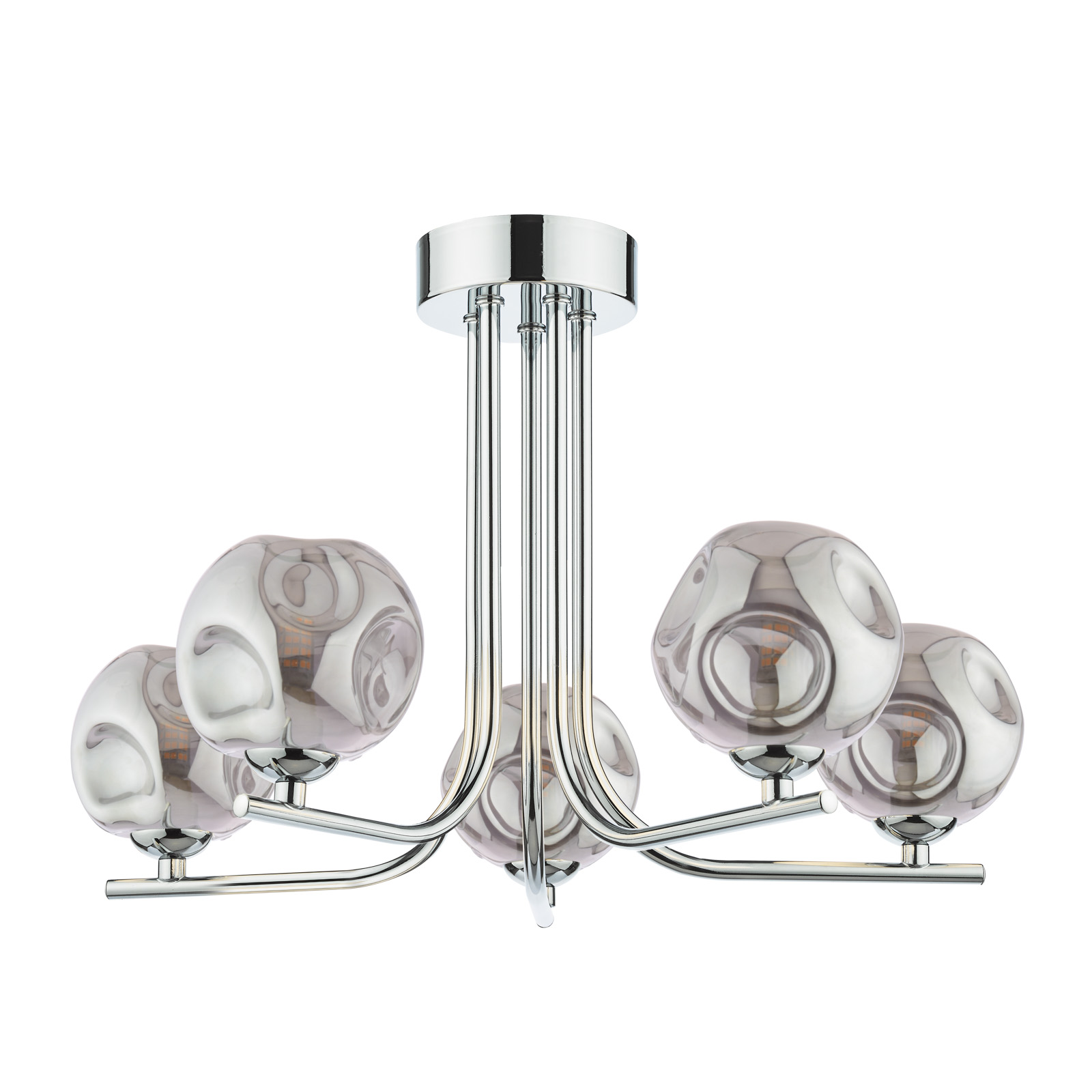 Cradle 5 Light Semi Flush Polished Chrome With Closed Organic Smoked Glass