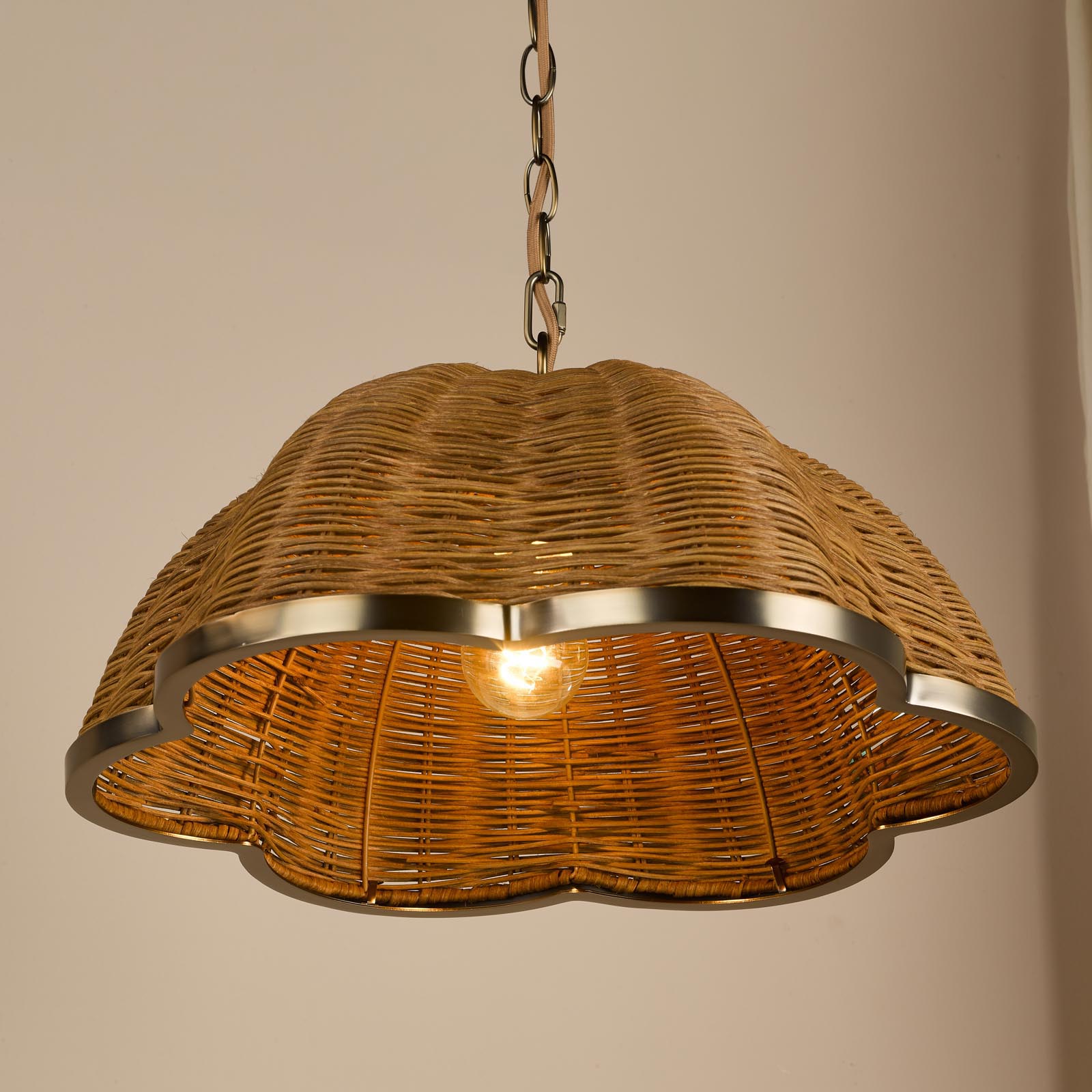 Cusco Pendant Satin Bronze and Dark Rattan Shade