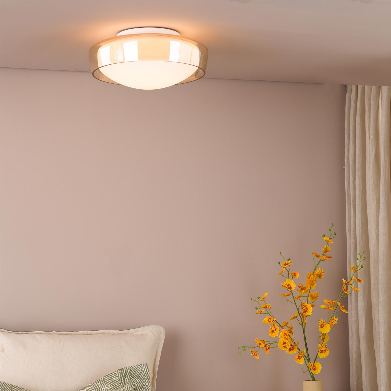 Dagon 3 Light Bathroom Ceiling Light Amber Glass and Opal Glass IP44
