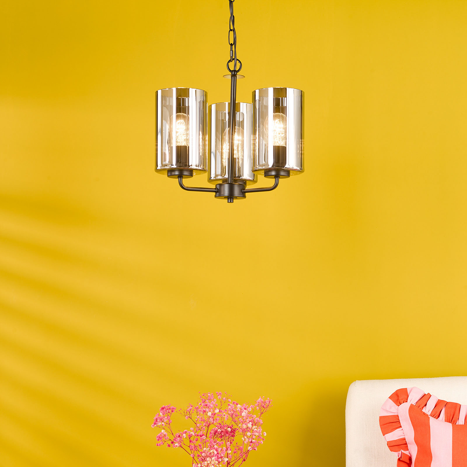 Daylin 3 Light Pendant Satin Black and Smoked Ribbed Glass