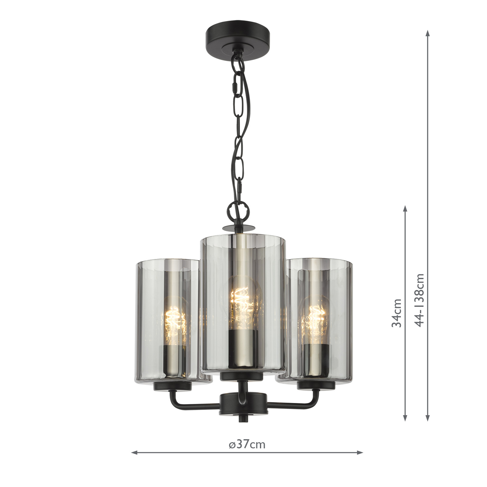 Daylin 3 Light Pendant Satin Black and Smoked Ribbed Glass