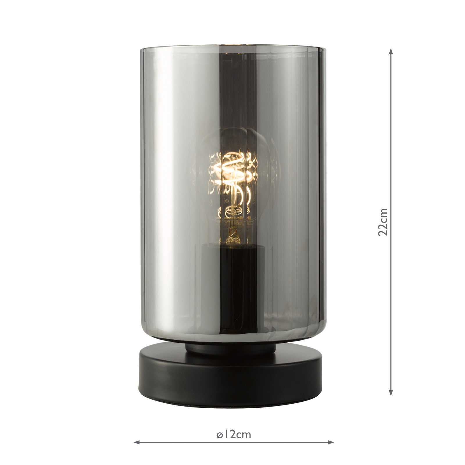 Daylin Table Lamp Satin Black and Smoked Ribbed Glass