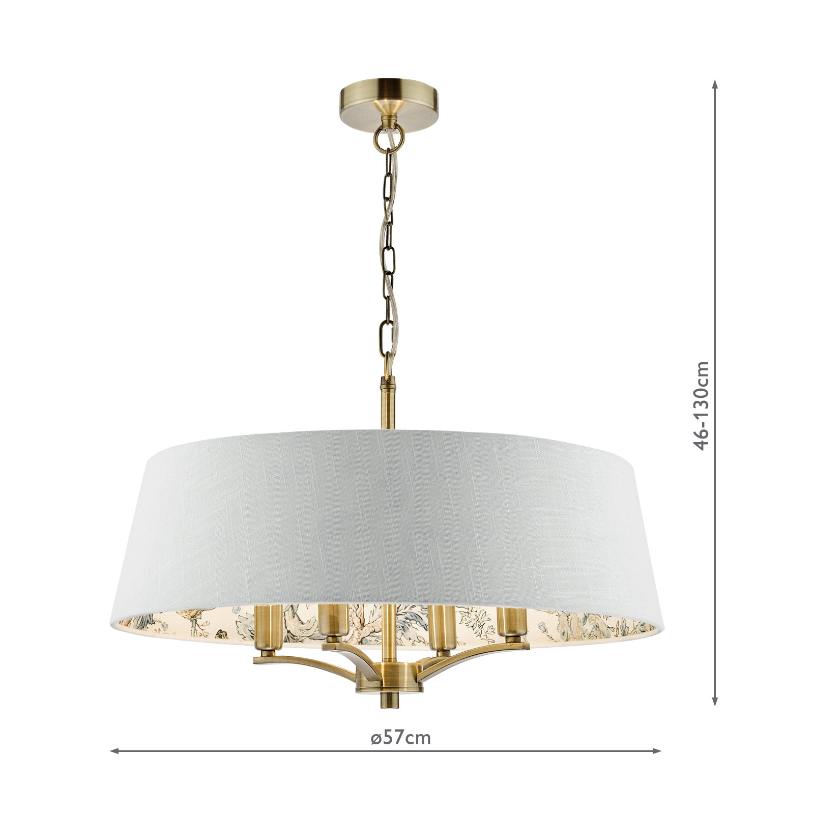 Delft 4 Light Shadelier Antique Brass and Ivory With Shade