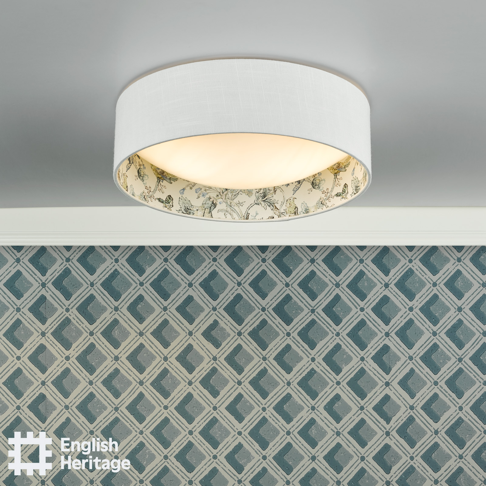 Delft 2 Light Flush Ivory and Multi Coloured