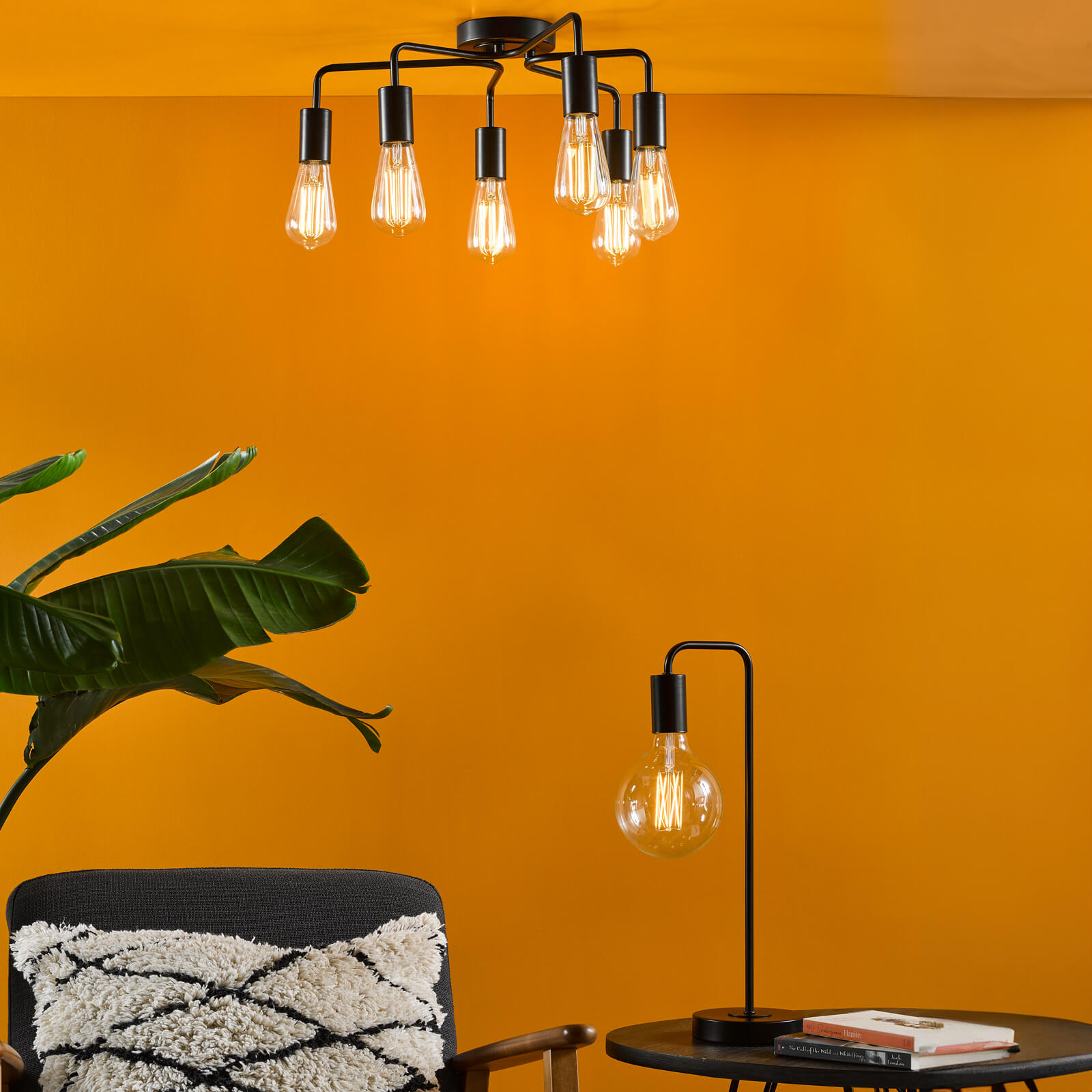 Dena 6 Light Semi-Flush Matt Black