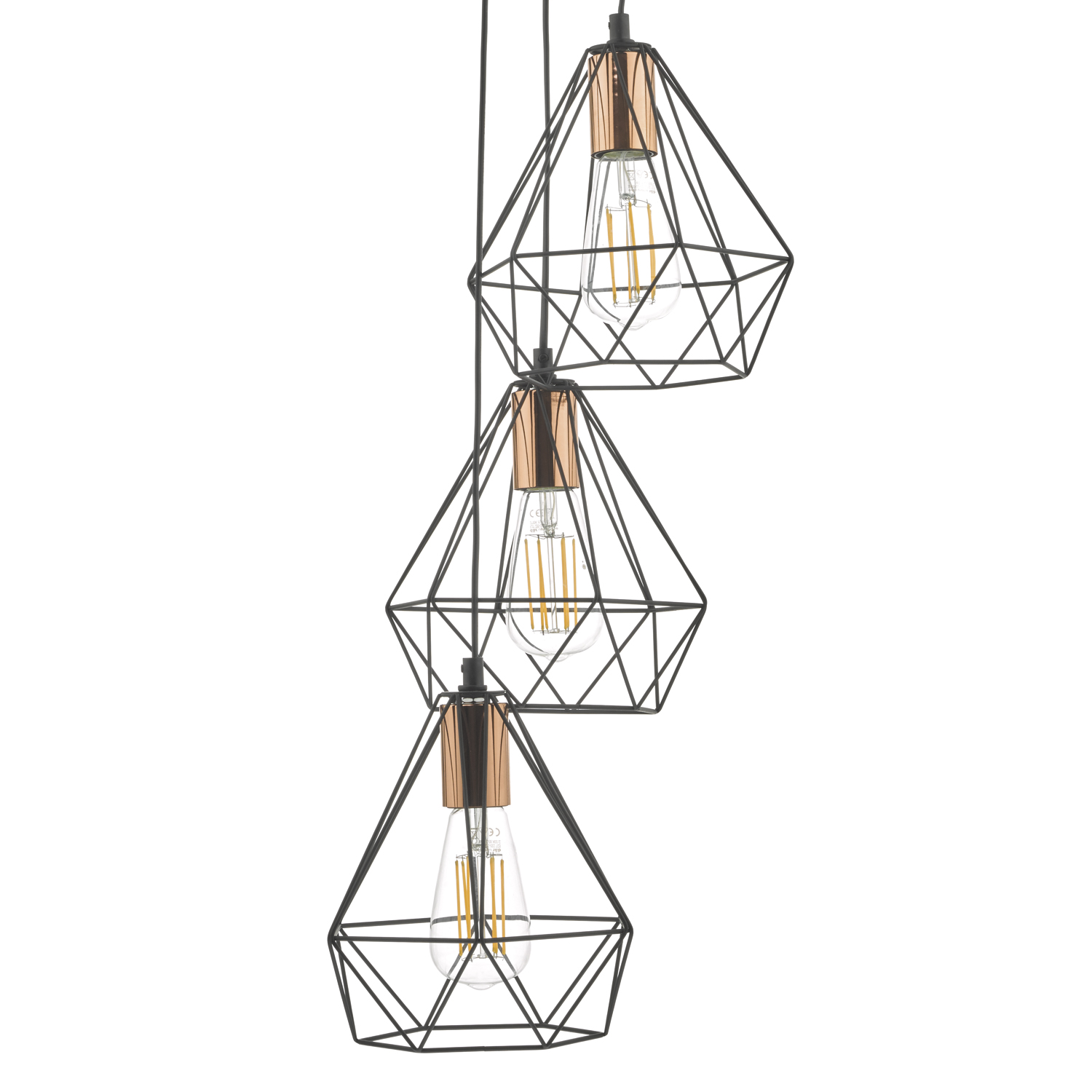 Deyon 3 Light Cluster Pendant Black & Copper