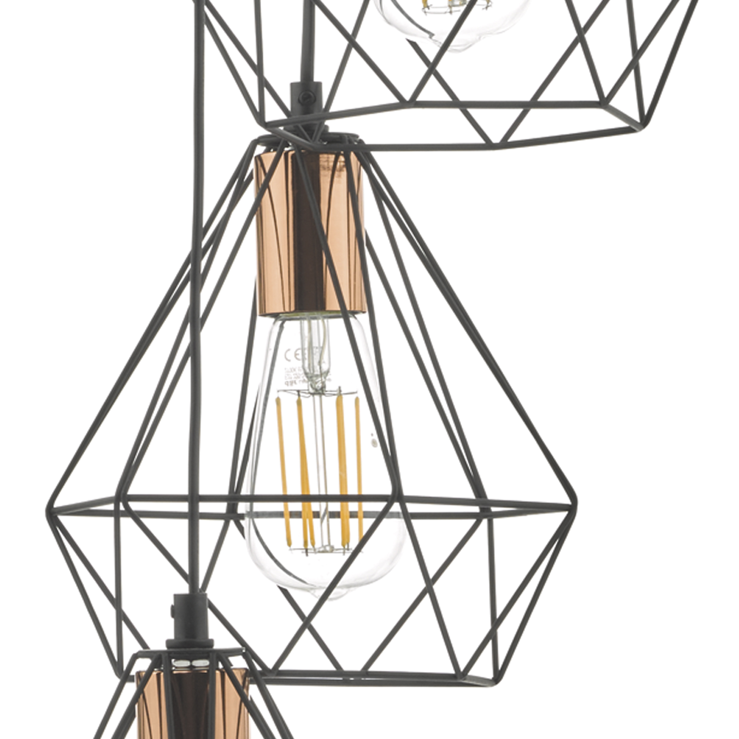Deyon 3 Light Cluster Pendant Black & Copper