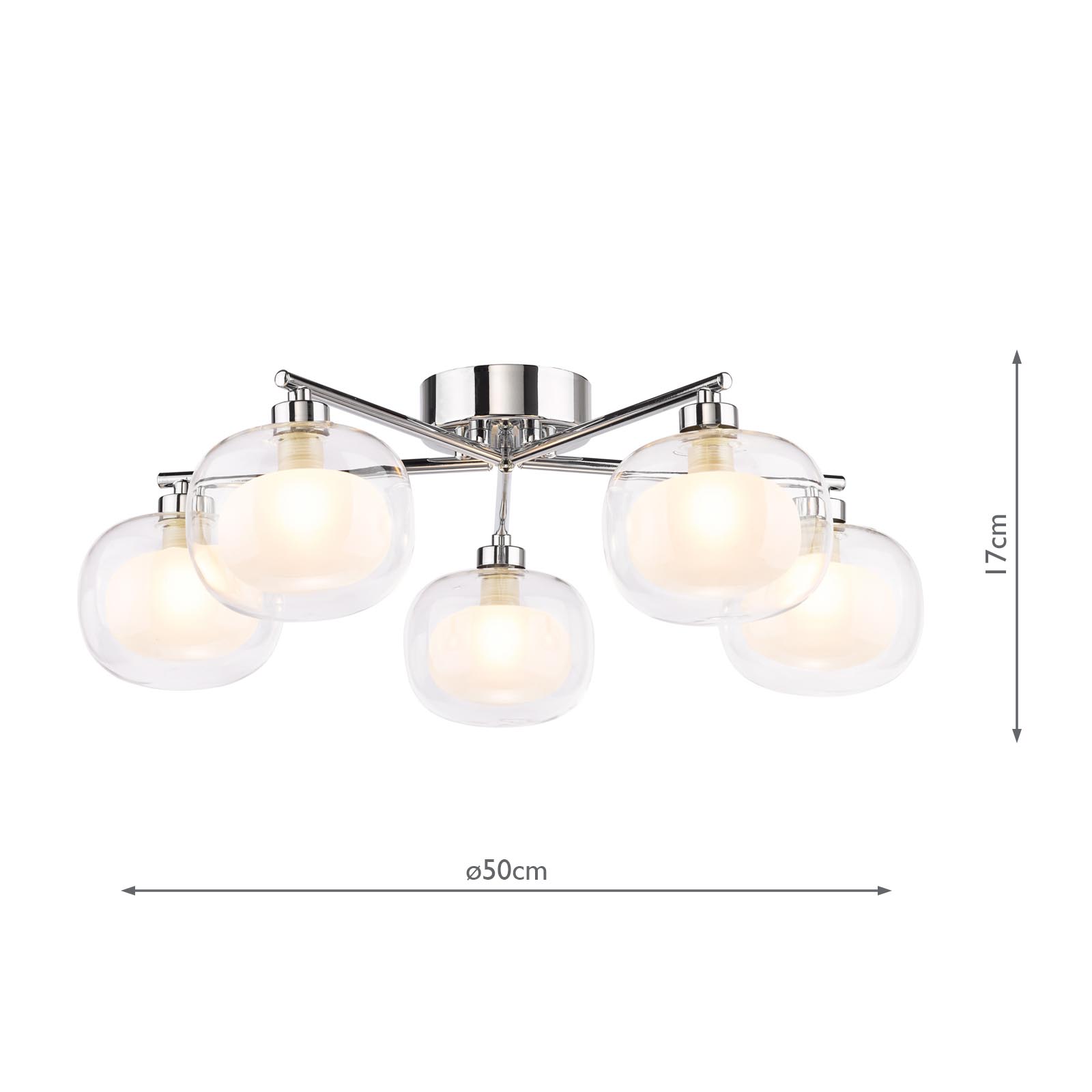 Diego 5 Light Semi-Flush Polished Chrome and Opal Dual Layer Glass