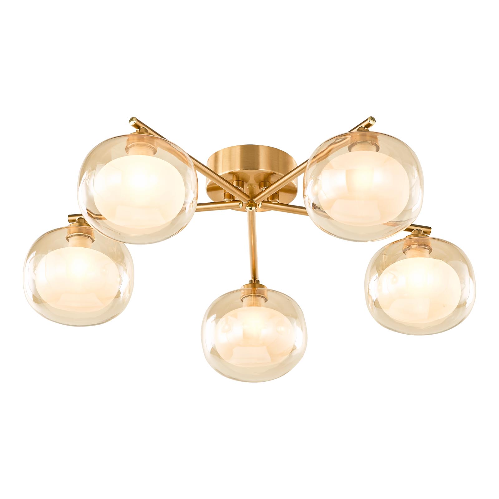 Diego 5 Light Semi-Flush Antique Bronze and Amber Dual Layer Glass