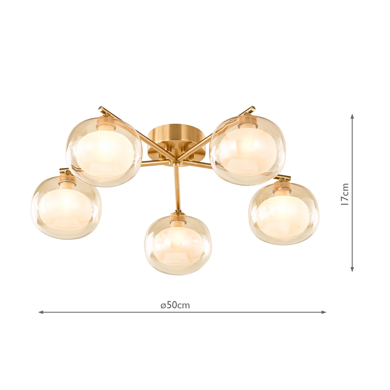 Diego 5 Light Semi-Flush Antique Bronze and Amber Dual Layer Glass