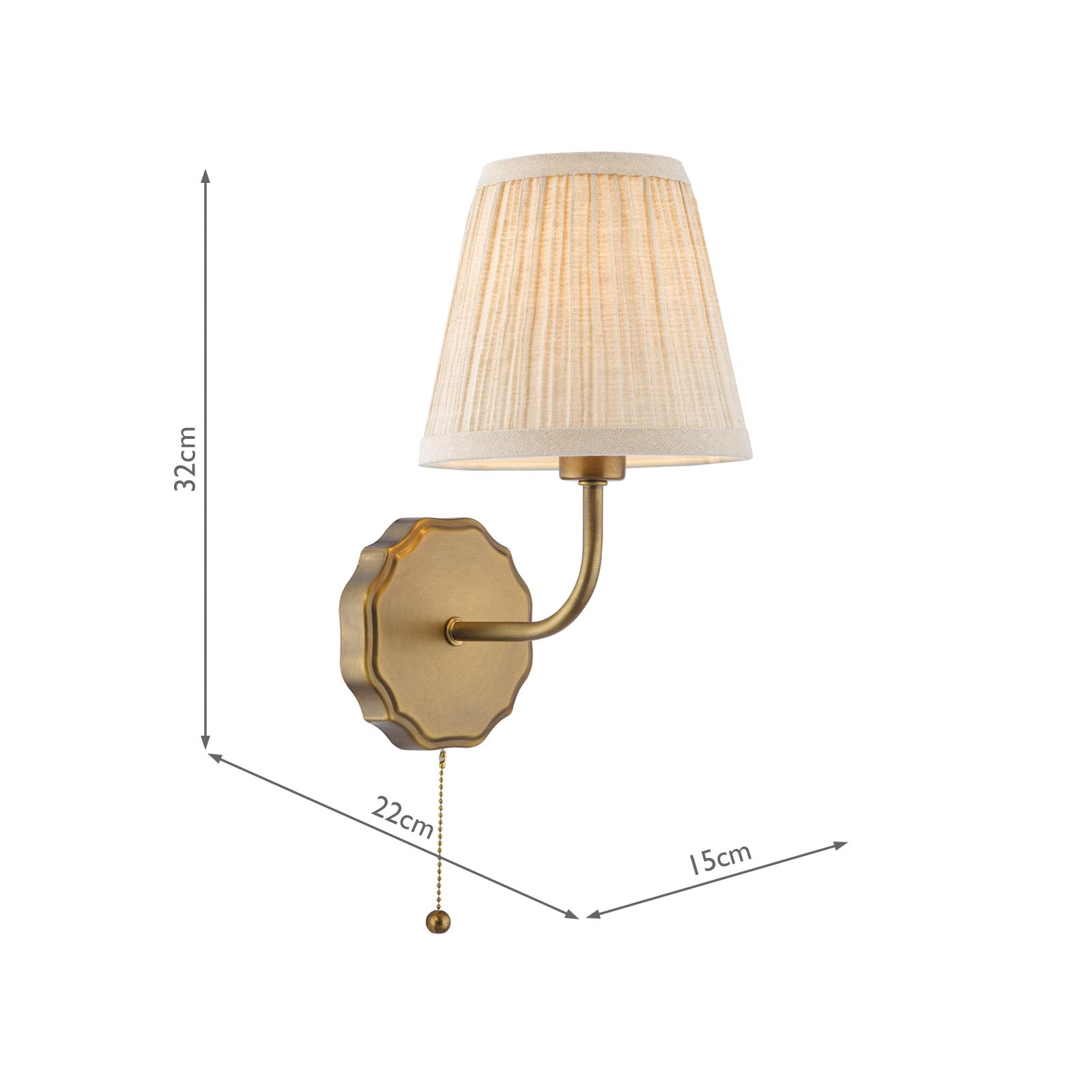 Dijon Wall Light Antique Bronze With Natural Linen Pleated Shades