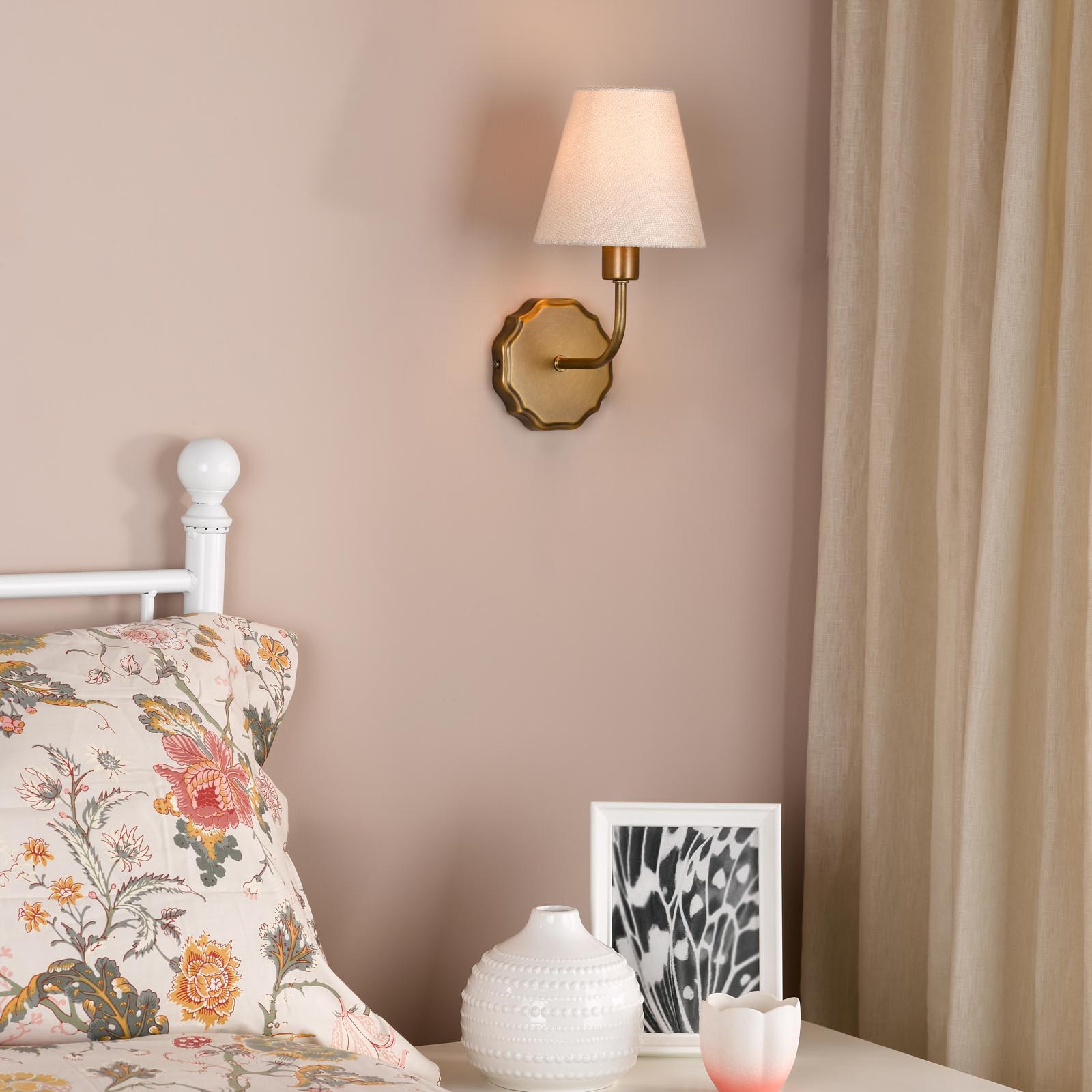 Dijon Wall Light Antique Bronze With Linen Hardback Shade
