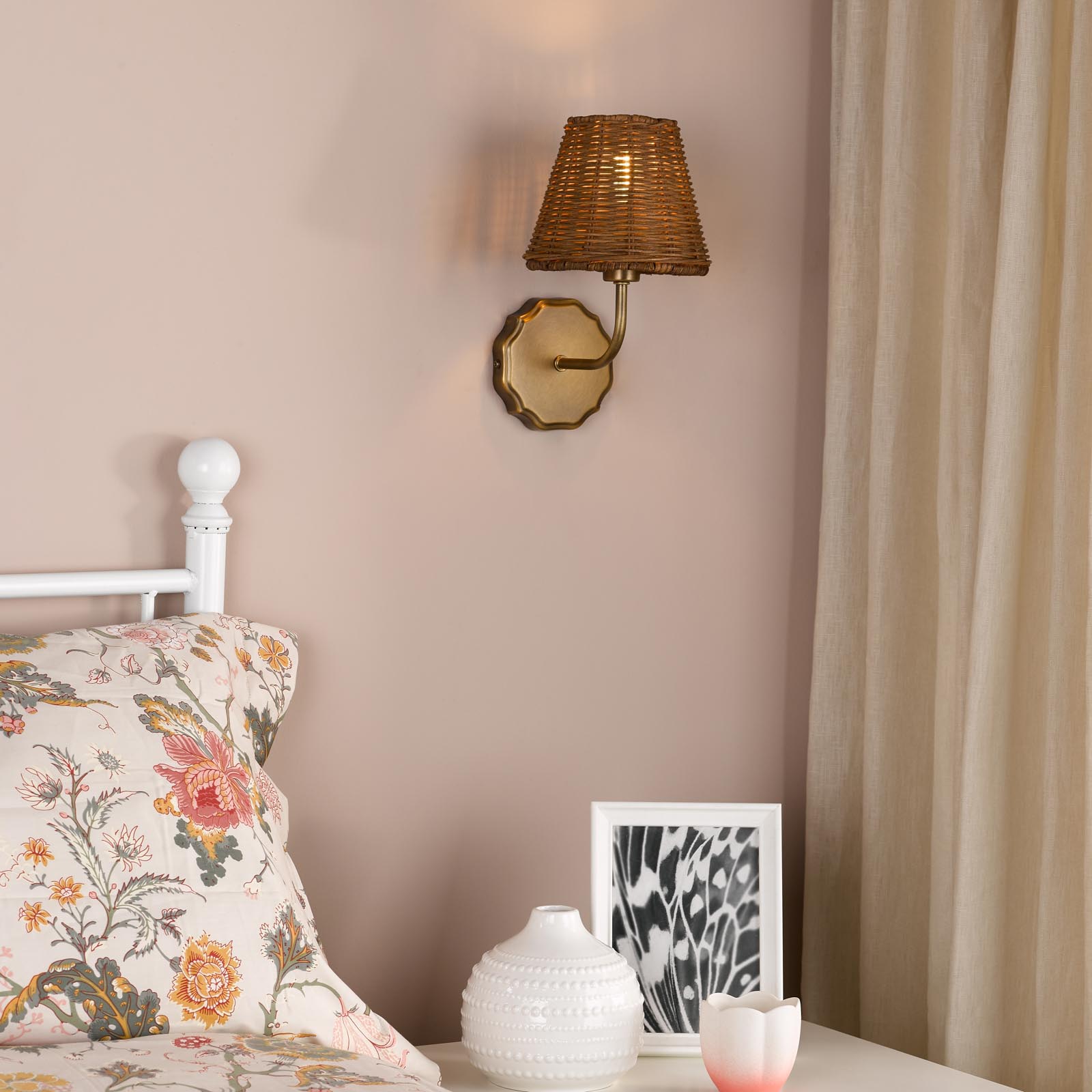 Dijon Wall Light Antique Bronze With Hand-Woven Rattan Shade
